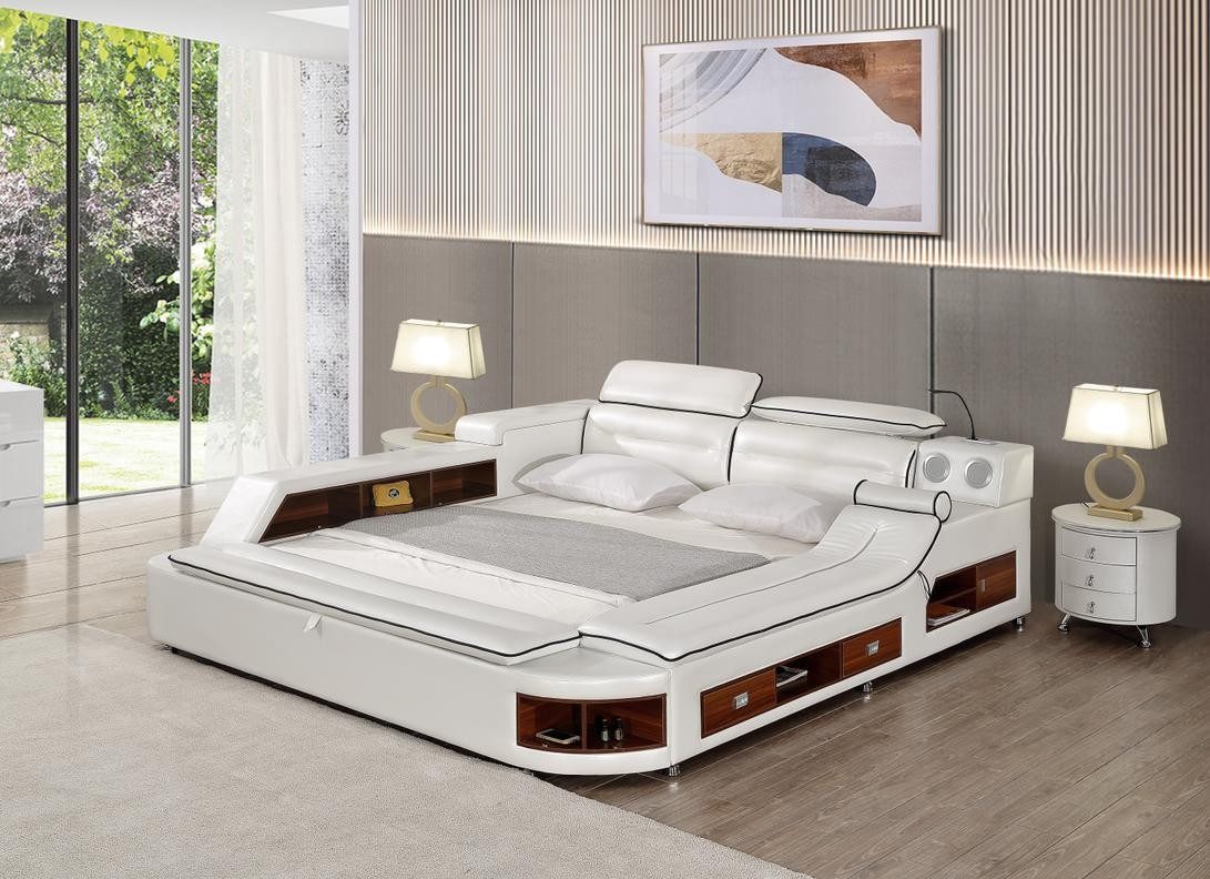 Xlmoebel Multimediabett Luxus Doppelbett mit Lederoberfläche und Massagefunktion (Multifunktions Bett), Hergestellt in Europa