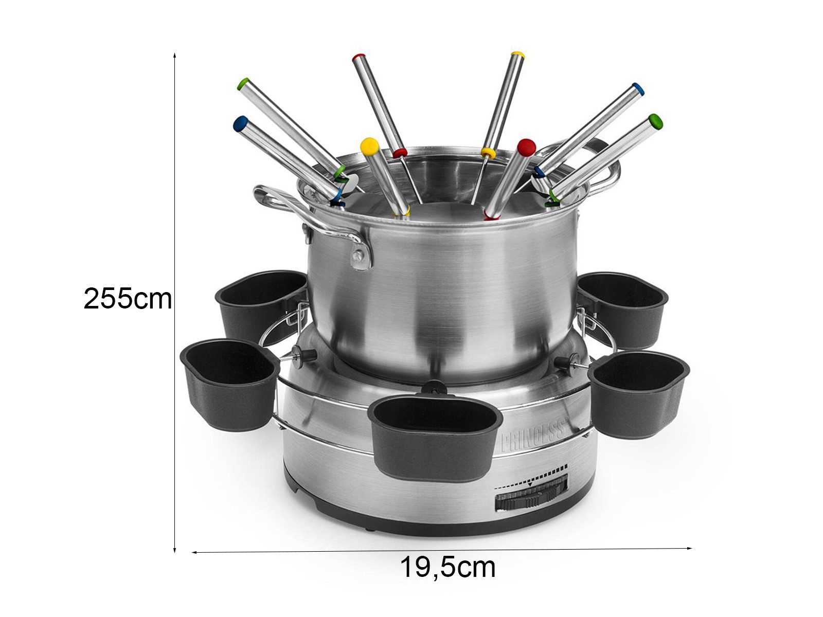 PRINCESS Elektro-Fondue, 4 Fonduegabeln, 1.2 l, Set mit 8 Fonduegabeln Fondue-Topf auch für Fleischfondue. Käsefondue