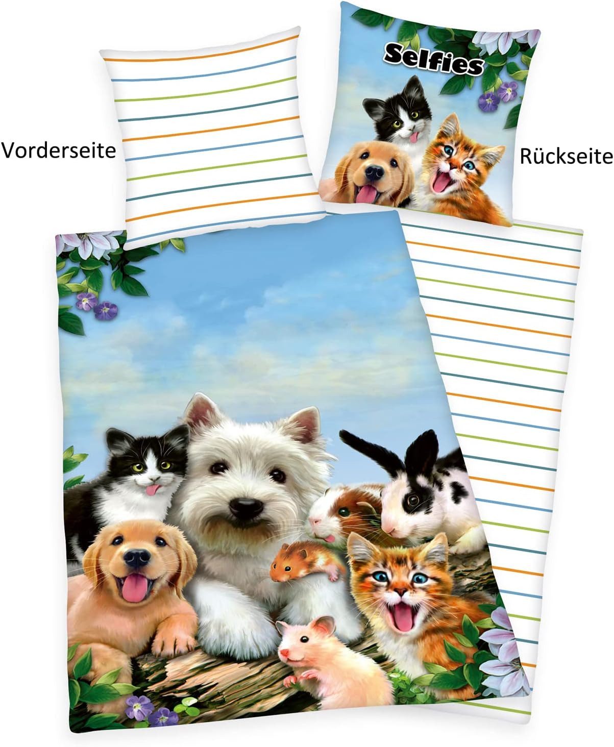 Herding Bettwäsche Selfies Tiere - Haustiere - Wende-Bettwäsche-Set, 135x20 günstig online kaufen