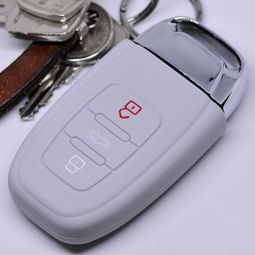 mt-key Schlüsseltasche Autoschlüssel Softcase Silikon Schutzhülle Grau, für Audi A5 S5 A4 S4 Q3 Q5 A6 S6 R8 TT 3 Tasten KEYLESS SMARTKEY