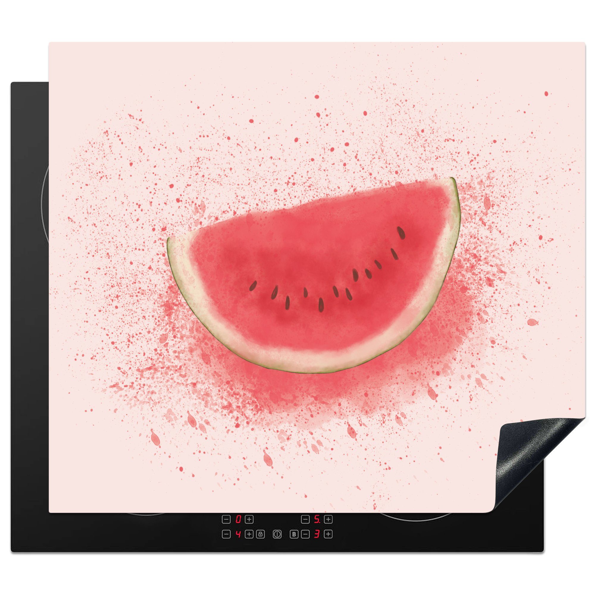 - - nutzbar, Herdblende-/Abdeckplatte 60x52 MuchoWow Ceranfeldabdeckung Wassermelone Vinyl, Obst Sommer, (1 cm, Pastell Arbeitsfläche Mobile - tlg),