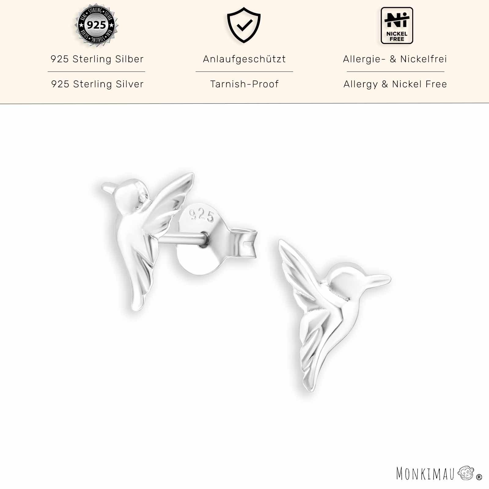 Monkimau Ohrring-Set Kolibri Ohrstecker 925 Sterling Silber, Damen Ohrringe, Hypoallergen