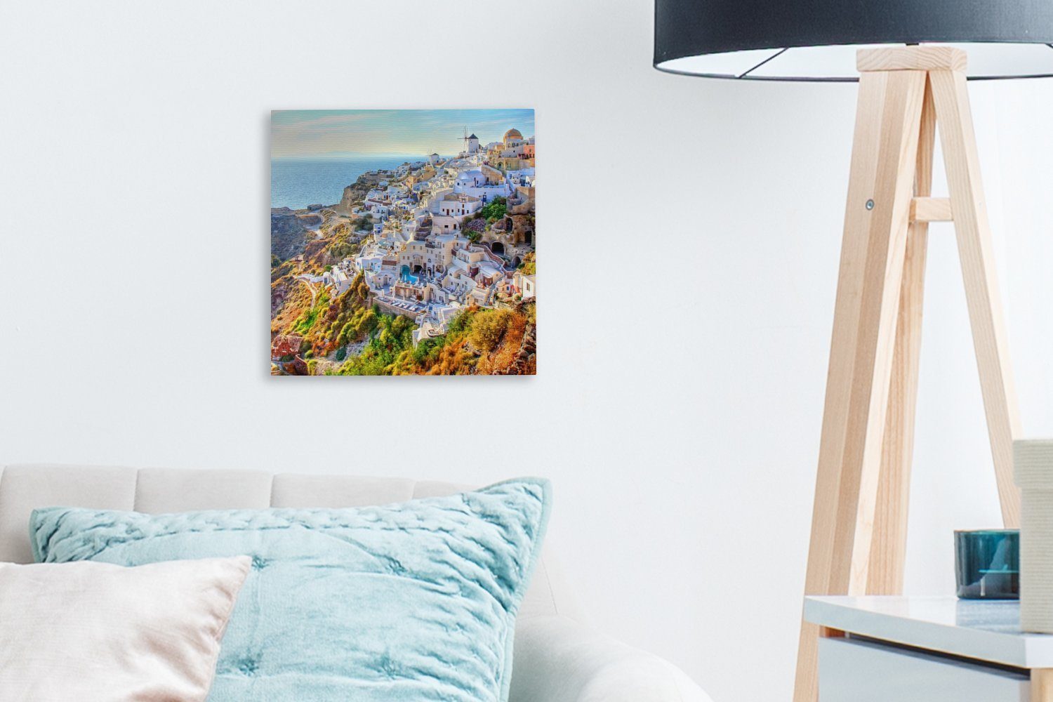 Leinwandbild Griechenland, für OneMillionCanvasses® Schlafzimmer Santorin bunt (1 St), Wohnzimmer Bilder von Leinwand Berge