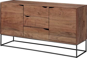 DELIFE Sideboard Loca, Akazie Braun 140x39x75 cm 3 Schübe 2 Türen