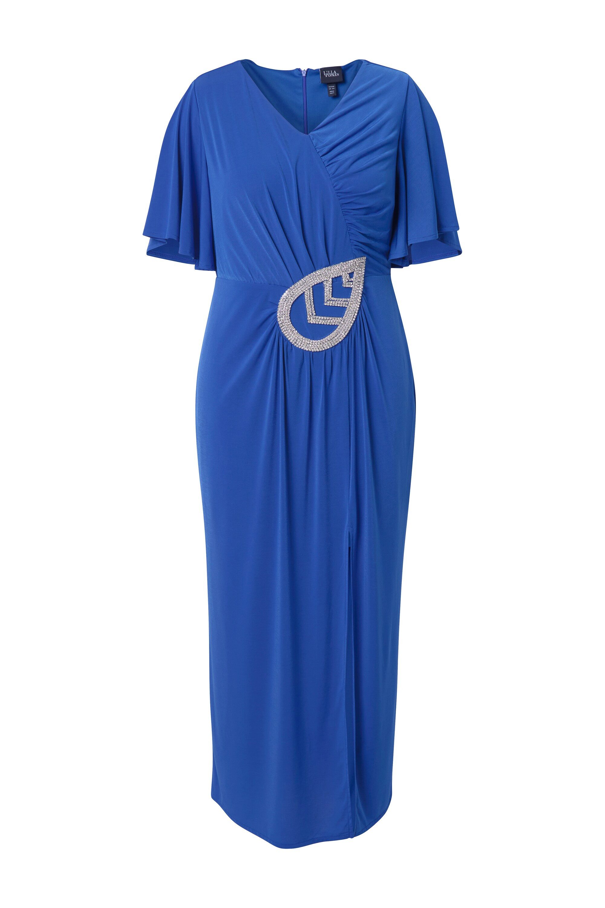 Ulla Popken Cocktailkleid Maxikleid drapiert Applikation V-Ausschnitt