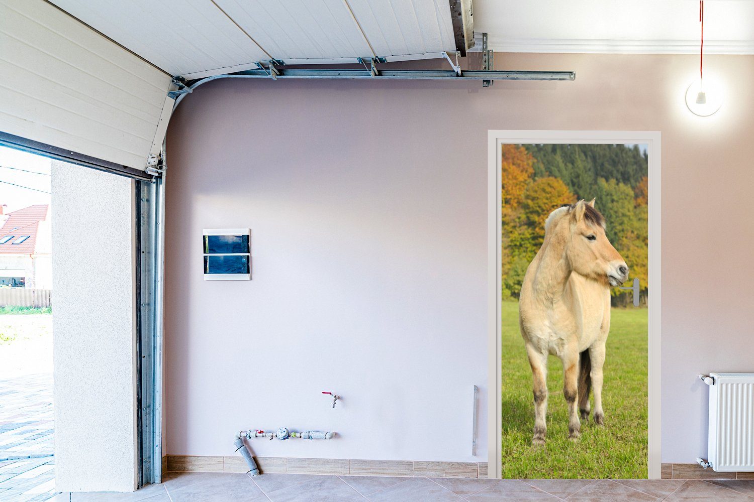 MuchoWow Türtapete Fjordpferd in einer (1 Tür, Herbstlandschaft, cm Türaufkleber, Matt, St), 75x205 für bedruckt, Fototapete