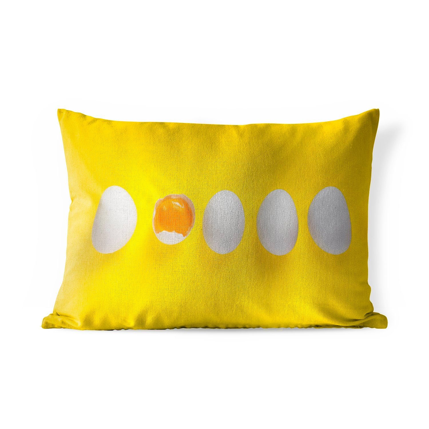 MuchoWow Kissenhülle zerbrochenes und Dekokissen Vier Polyester, gelbem Dekokissenbezug, ganze Outdoor-Dekorationskissen, Ei auf Hintergrund, ein Eier