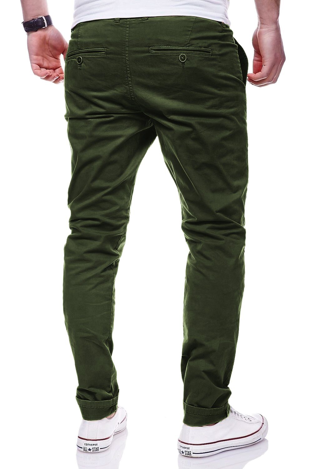 behype Chinohose Hose Regular Slim-Fit Khaki MPBISTER Stretch Basic