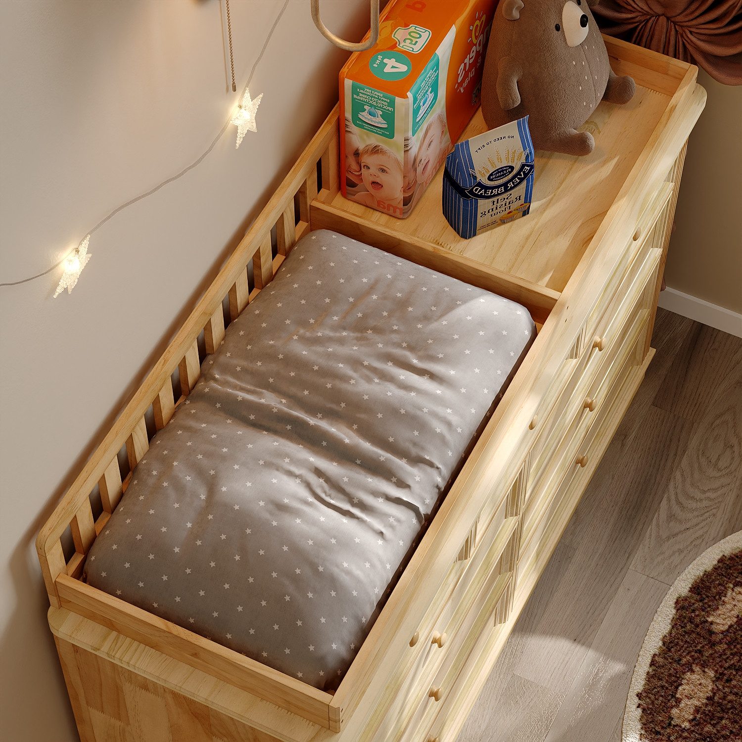 FUFU&GAGA changing chest of drawers in natural colour, chest of drawers, pine wood, 140×48×102 cm