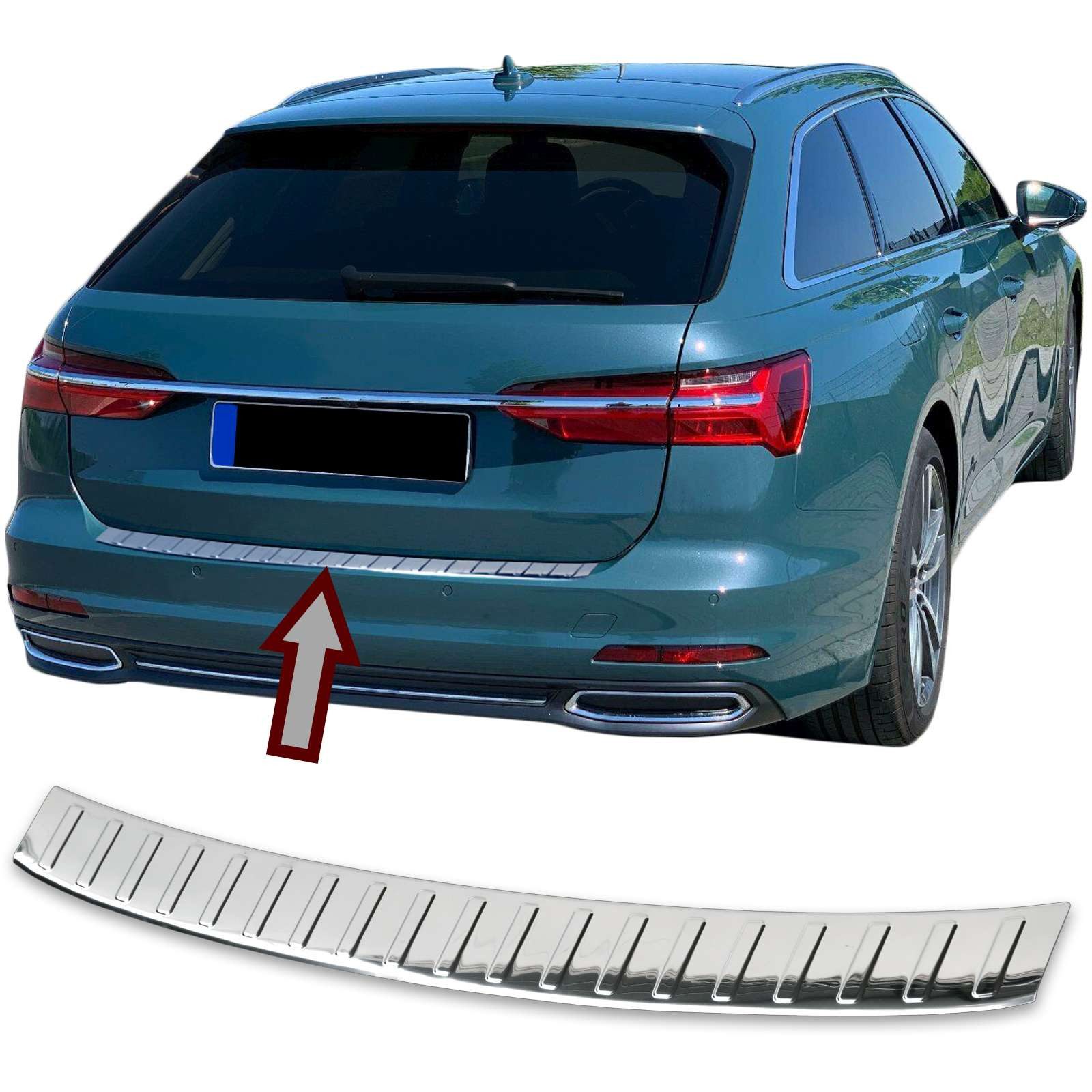 RECAMBO Ladekantenschutz für AUDI A6 Avant, Typ C8, BJ ab 2018> Stoßstangenschutz, V2A rostfrei, Exklusive Optik, praktischer Schutz & perfekte Passform