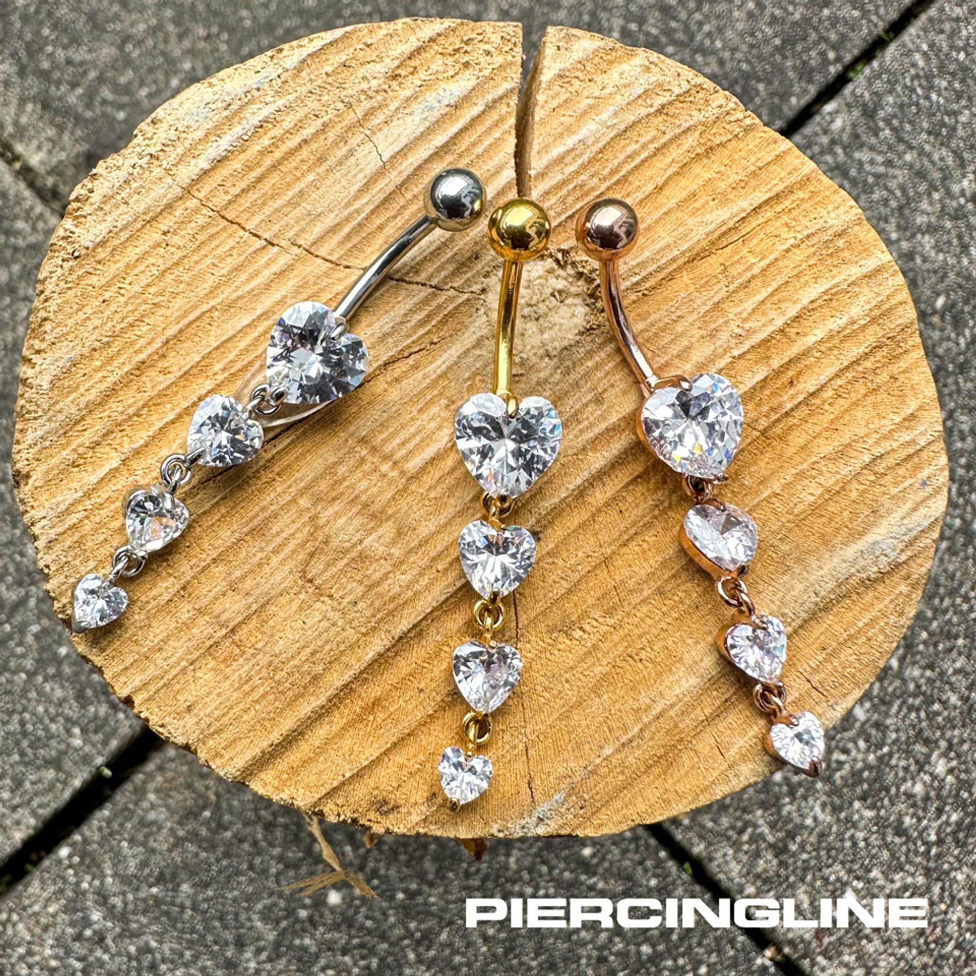 PIERCINGLINE Bauchnabelpiercing Chirurgenstahl Bananabell 4 KRISTALLHERZEN (Bananabells, 1-tlg) – Bild 5 von 5