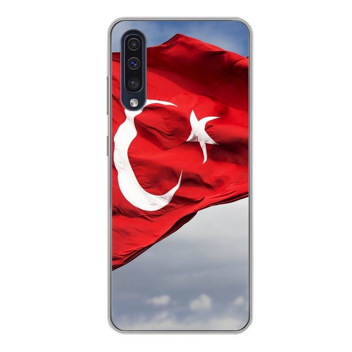 MuchoWow Handyhülle Eine türkische Flagge im Wind Handyhülle Samsung Galaxy A50 Smartphone-Bumper Print Handy