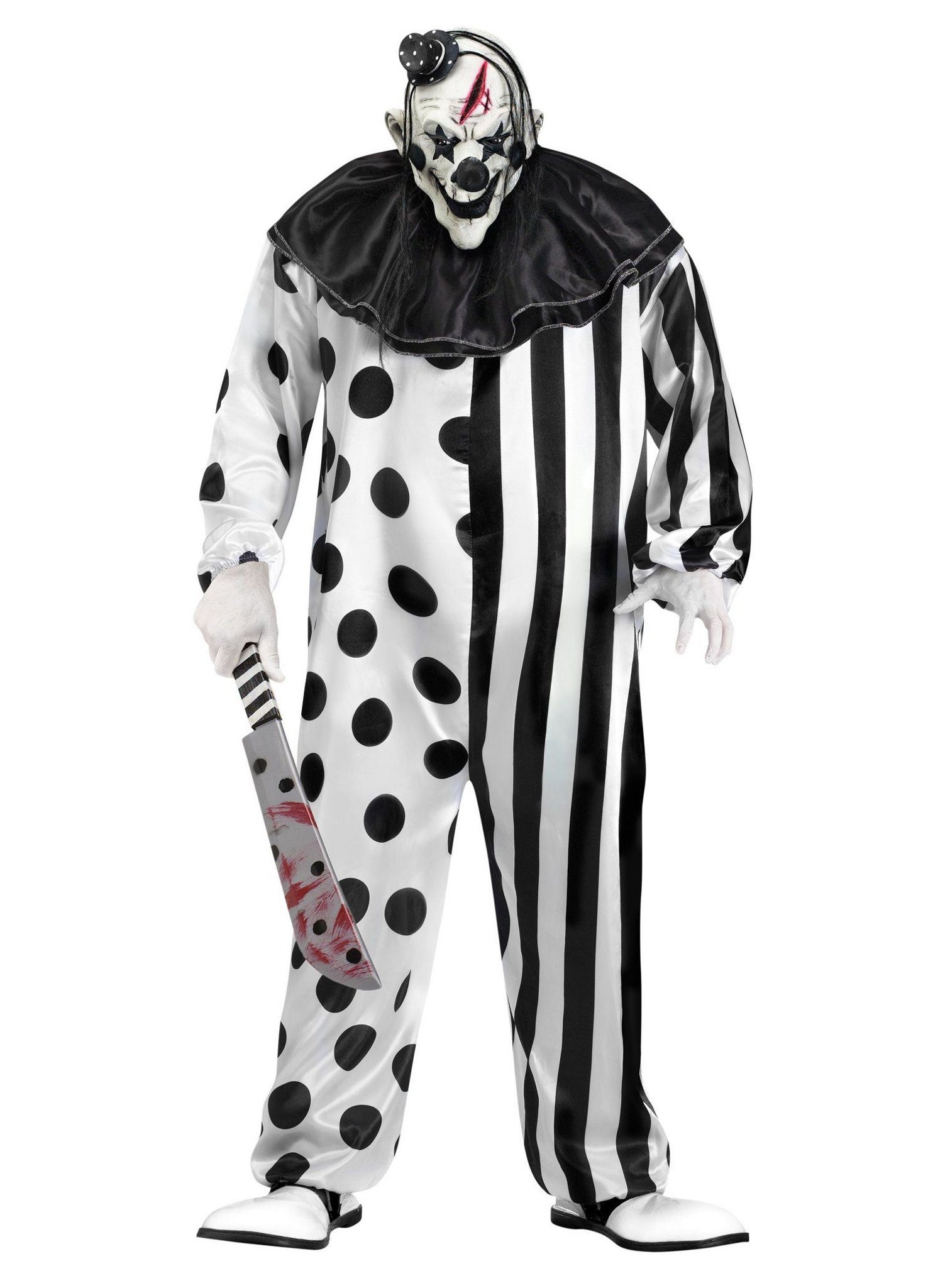 Fun World Clown-Kostüm Killer Clown Karneval Faschingskostüm Herren Damen, Furchteinflößendes Clownskostüm mit passender Maske