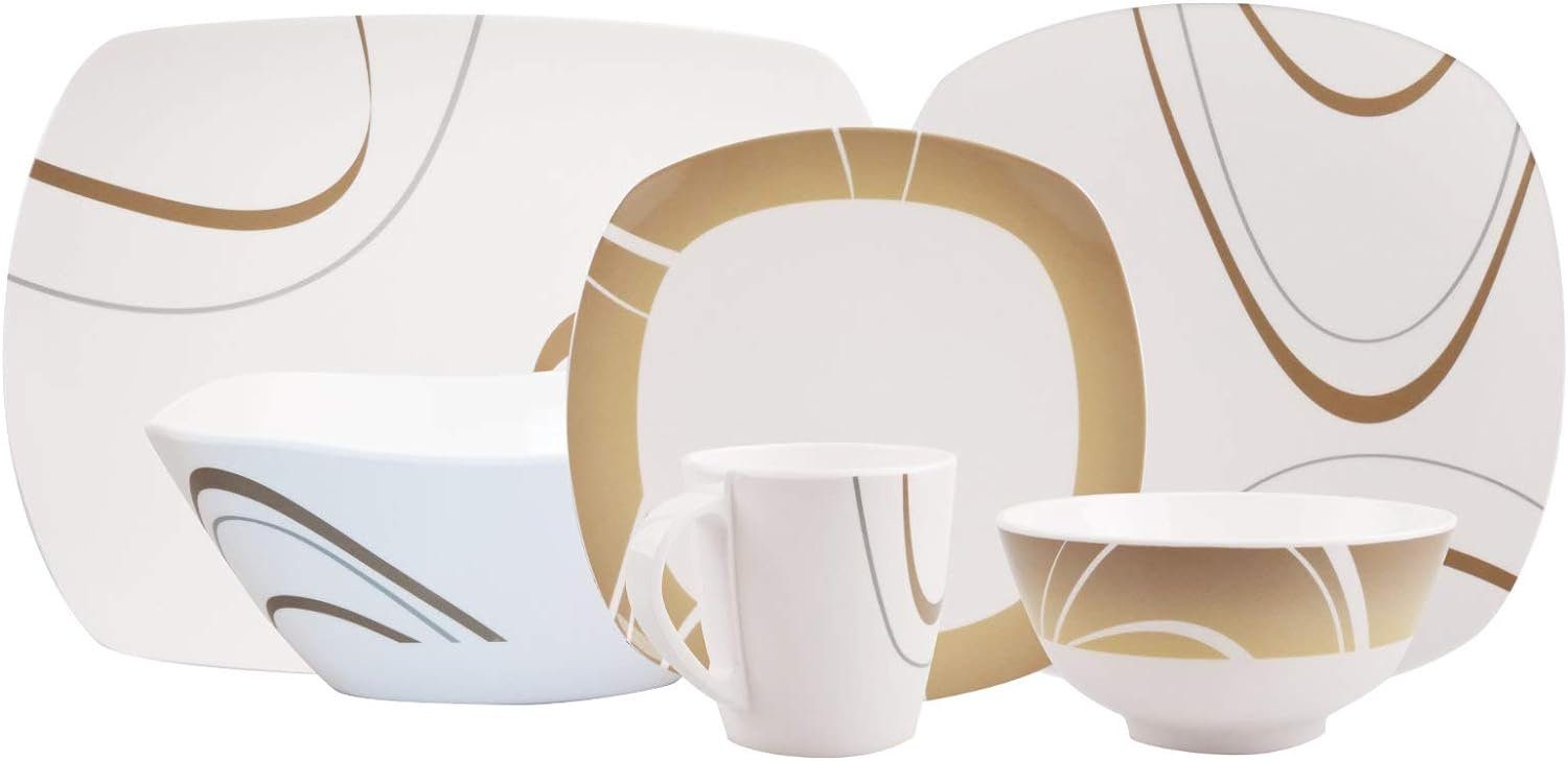 Geschirr-Set 100% Melamin-Geschirr (6-26teilig) Cappuccino elfenbeinweiss/braun