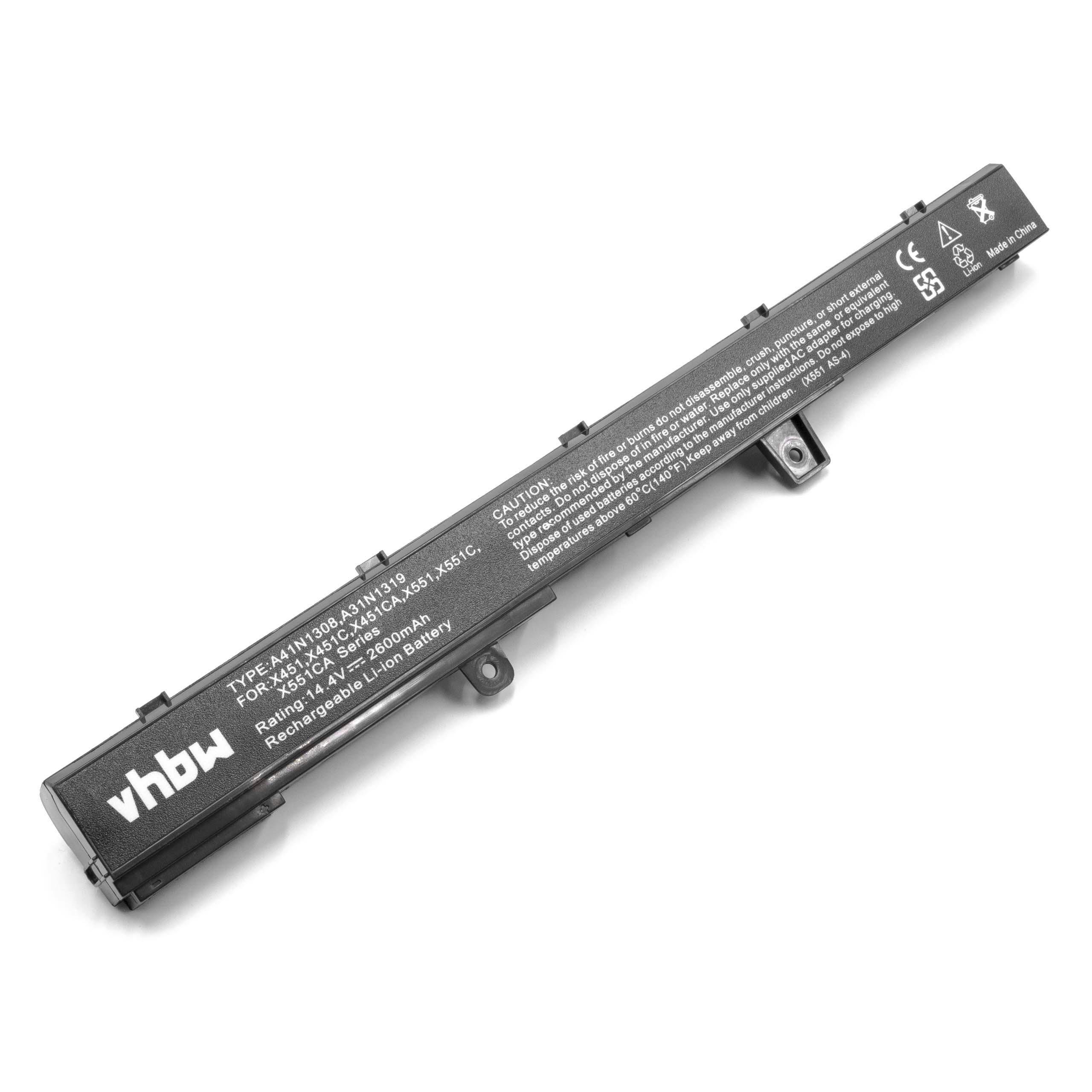 vhbw passend für Asus F551CA-SX160H, F551CA-SX167H, F551CA-SX204H-BE, Laptop-Akku 2600 mAh