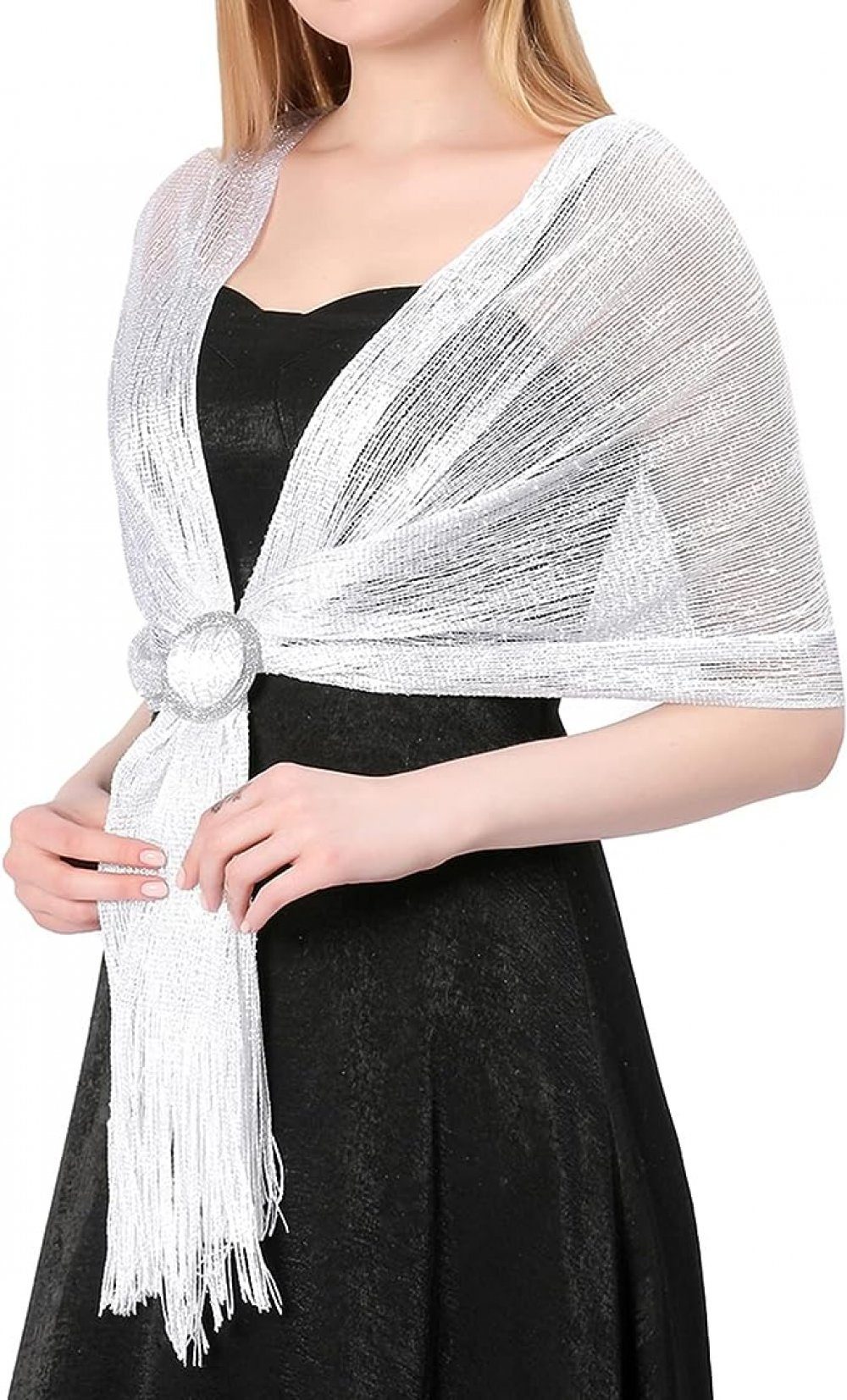 parties sparkling weiß suitable Holiday Schal evening buckle for shawl metal WaKuKa