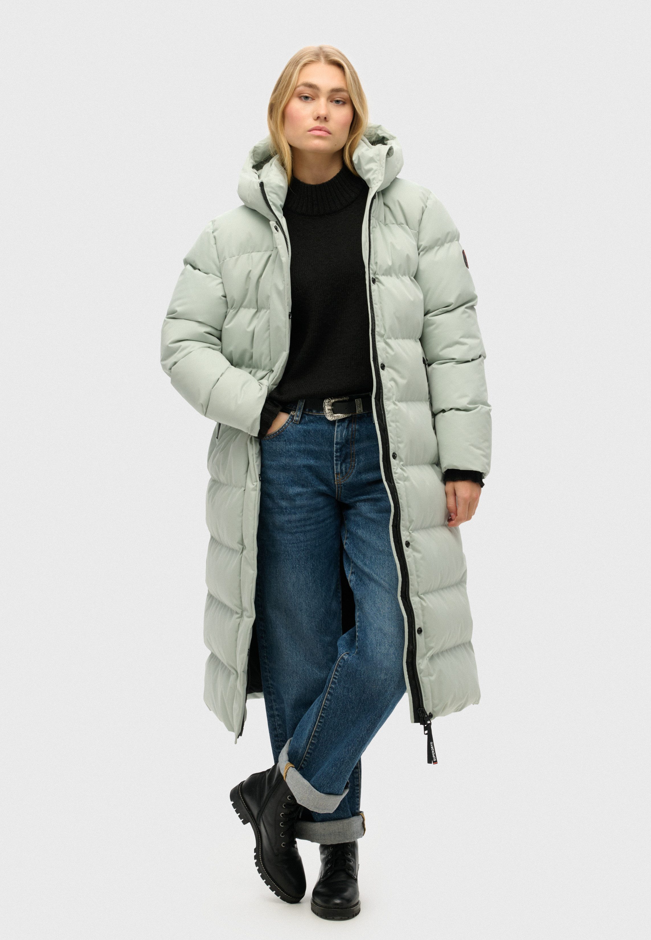 Superdry Steppjacke MICROFIBRE LONGLINE PUFFER JKT Kunstfaser, relaxed fit