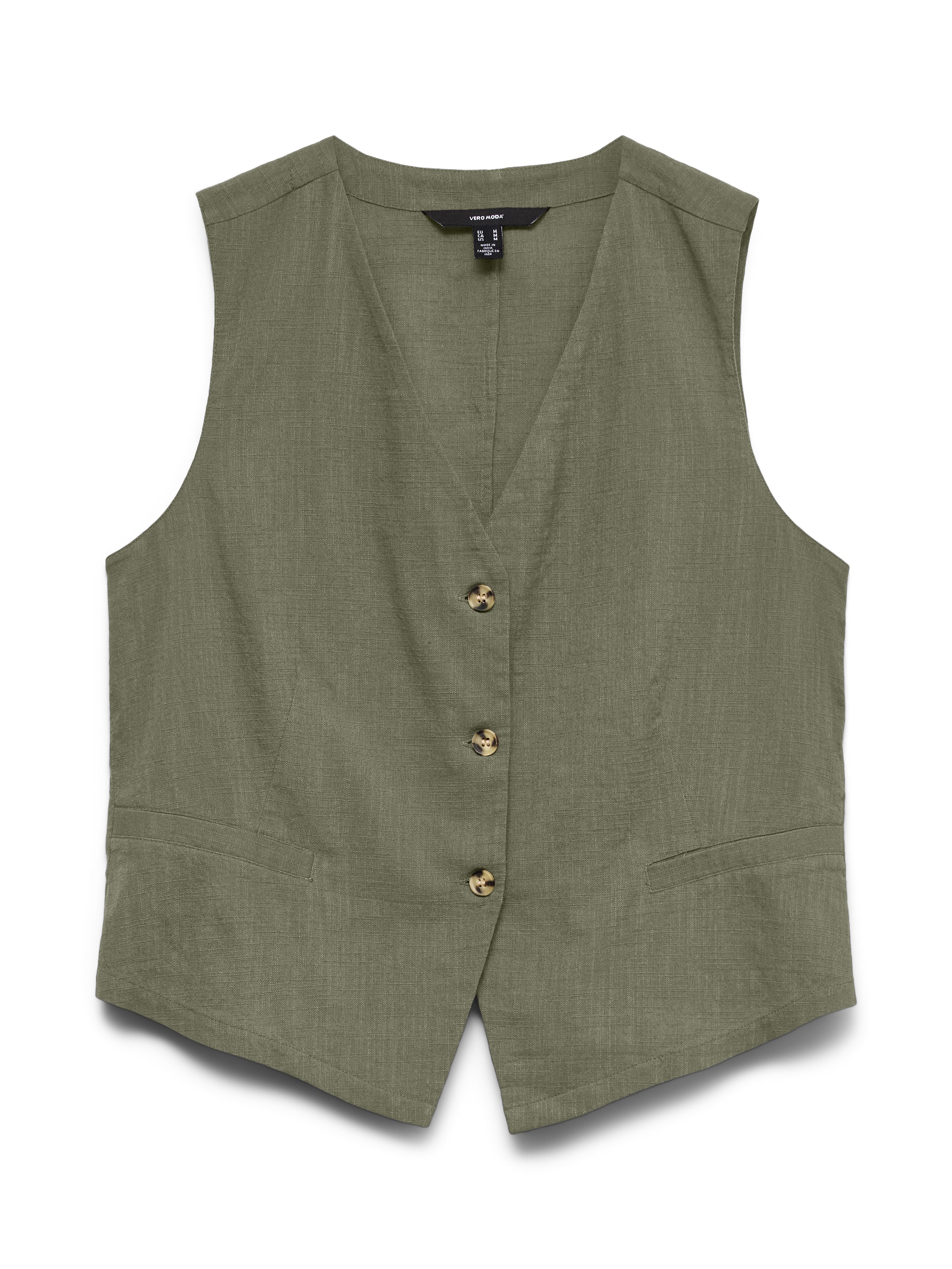 Vero Moda Kurzweste VMCAIA SL VEST WVN NOOS Baumwolle mit Leinen, figurbetonte Form