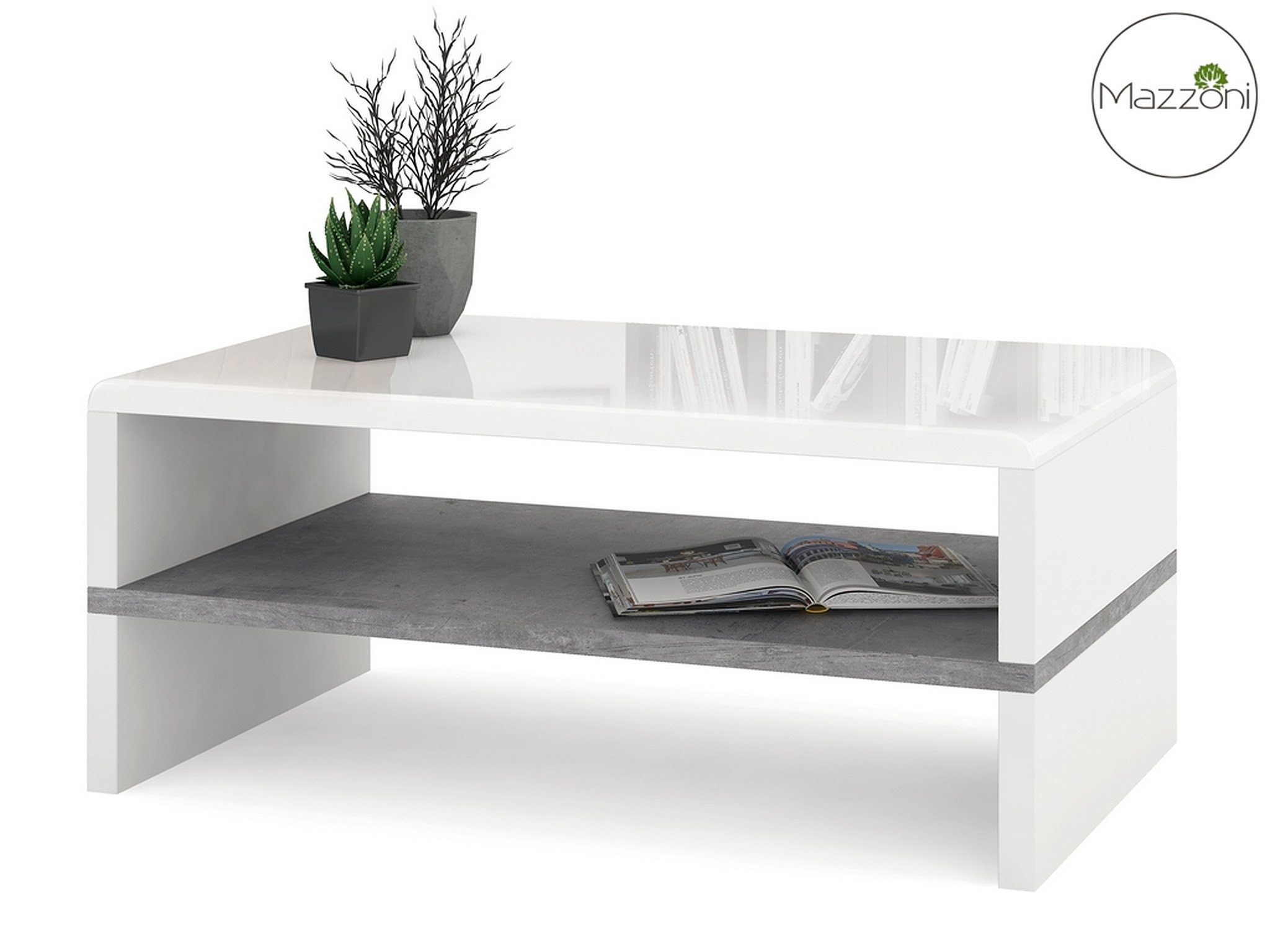 Hochglanz Tisch Rock Beton / Couchtisch Mazzoni 100x60x43cm Design Wohnzimmertisch Weiß