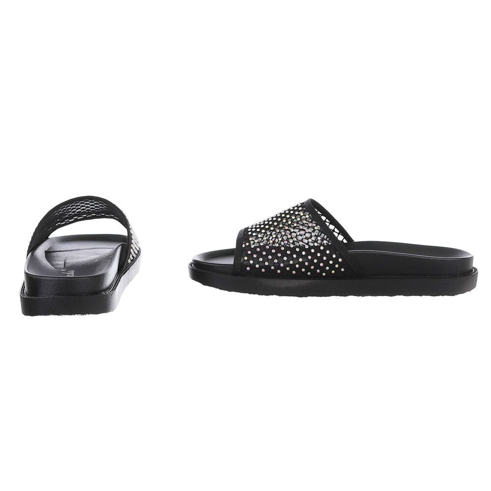 Ital-Design Stylische Sommer-Sandalen mit schimmerndem Design für Damen Pantolette (89542818) Flach Pantoletten in Schwarz – Bild 5 von 5