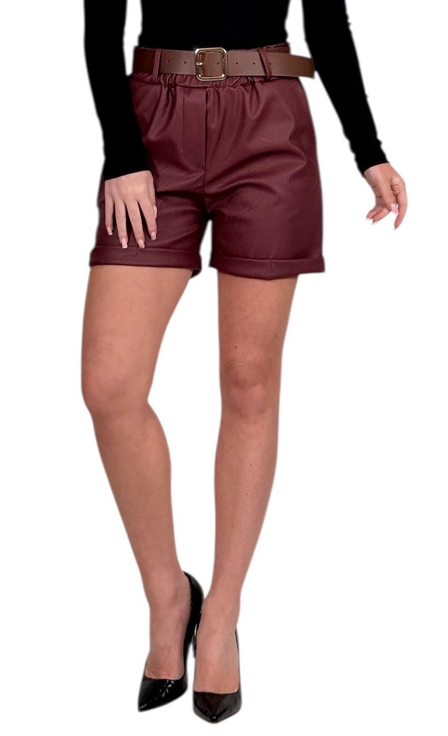 Mississhop Lederimitathose Damen Shorts aus Kunstleder mit Gürtel M.402