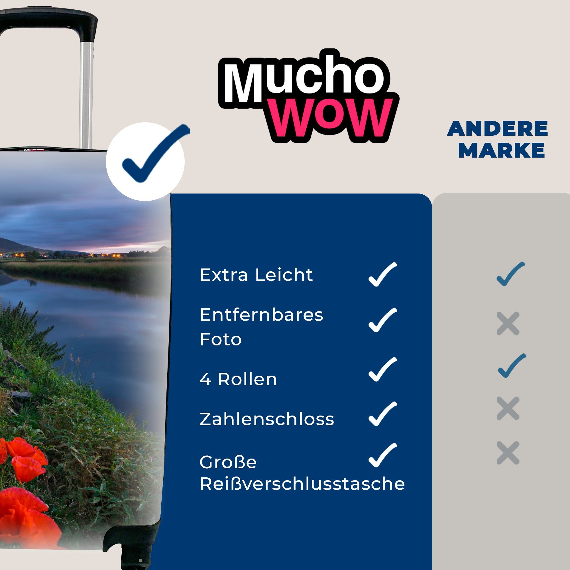 MuchoWow Handgepäckkoffer Rote Wasser, am 4 Rollen, Handgepäck mit Reisekoffer rollen, Ferien, Mohnblumen für Trolley, Reisetasche