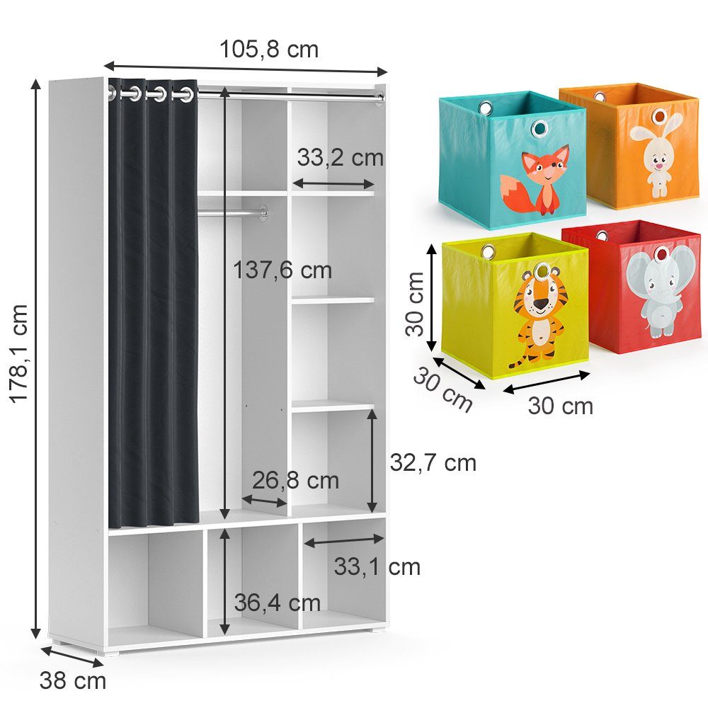 Kleiderschrank Kinderkleiderschrank mit Weiß Weiß Vicco Luigi | Faltboxen Weiß