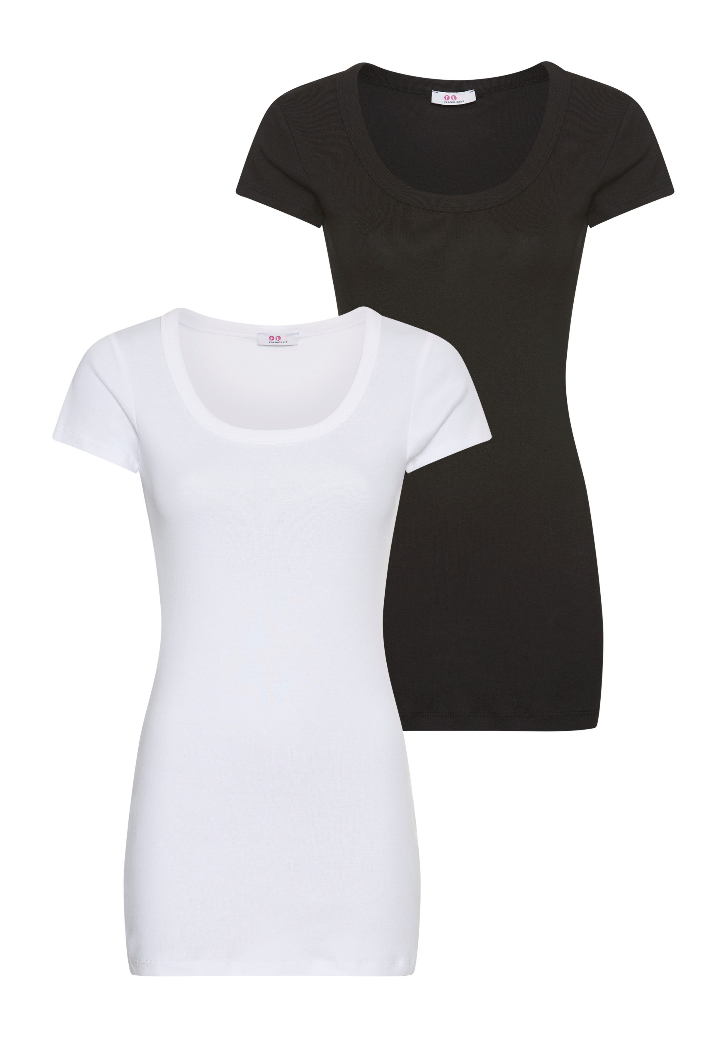 Flashlights T-Shirt (Packung, 2er-Pack) figurbetonter Schnitt, unifarben, R günstig online kaufen