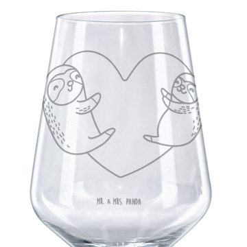 Mr. & Mrs. Panda Rotweinglas Faultiere Herz - Transparent - Geschenk, Hochwertige Weinaccessoires, Premium Glas, Luxuriöse Gravur