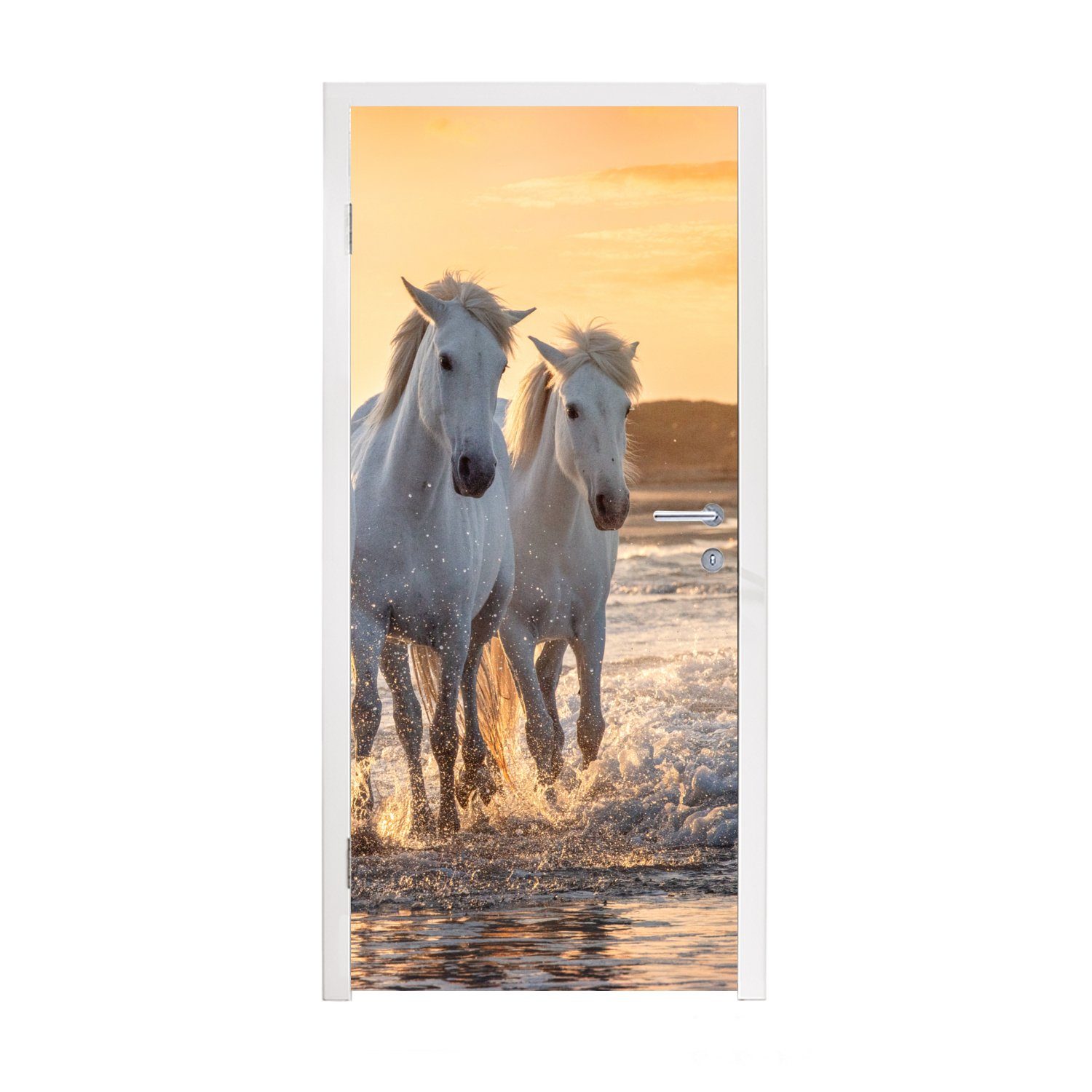 Pferde Wasser - bedruckt, Fototapete 75x205 Türaufkleber, für Strand - MuchoWow Matt, cm Türtapete Tiere, Tür, - St), (1