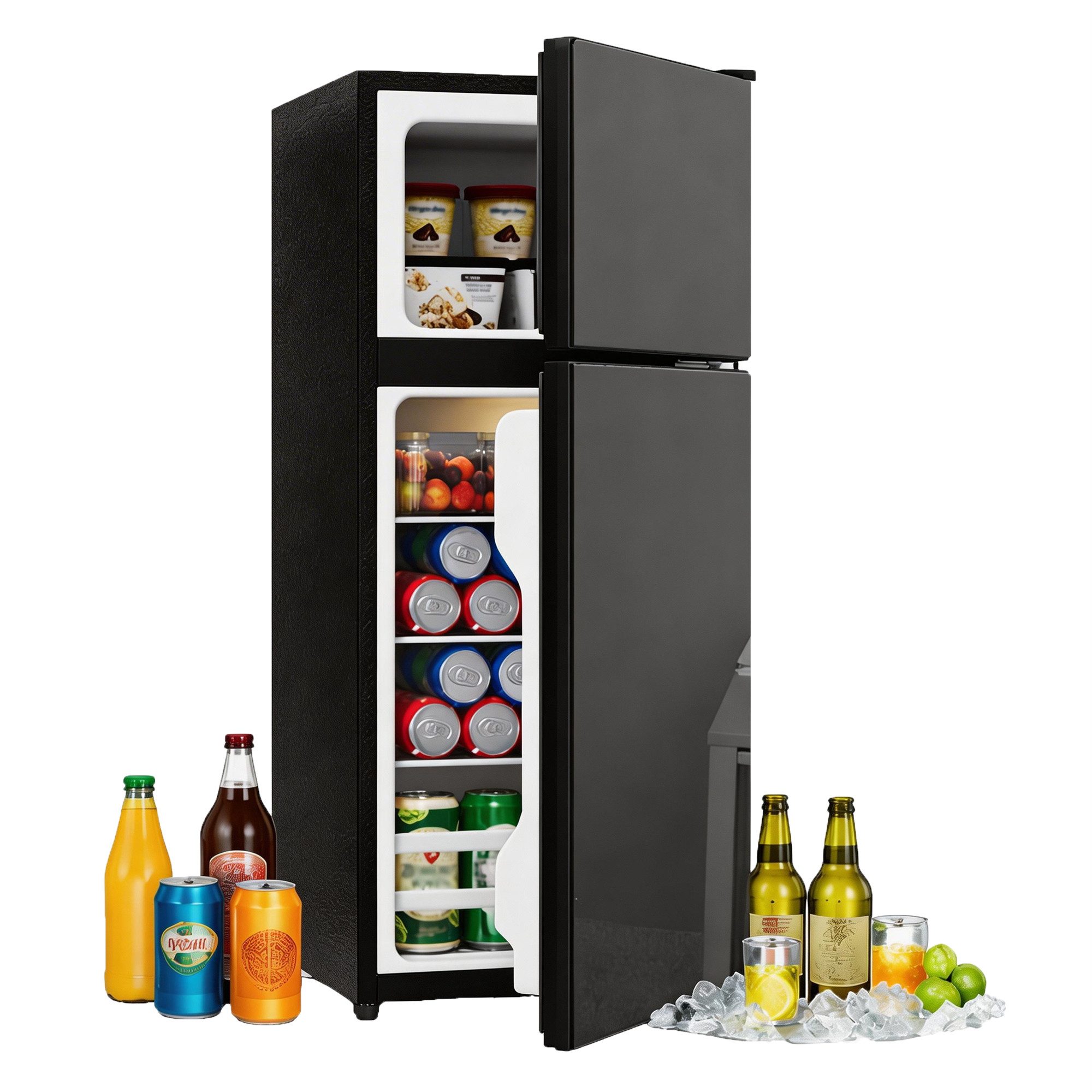 Merax Kühlschrank 92L mit Gefrierfach 28L, Minikühlschrank mit LED BCD-102AB, 102 cm hoch, 42.5 cm breit, Kühlschrank Freistehend mit Glastür, Leise 45dB, Temperaturregelung