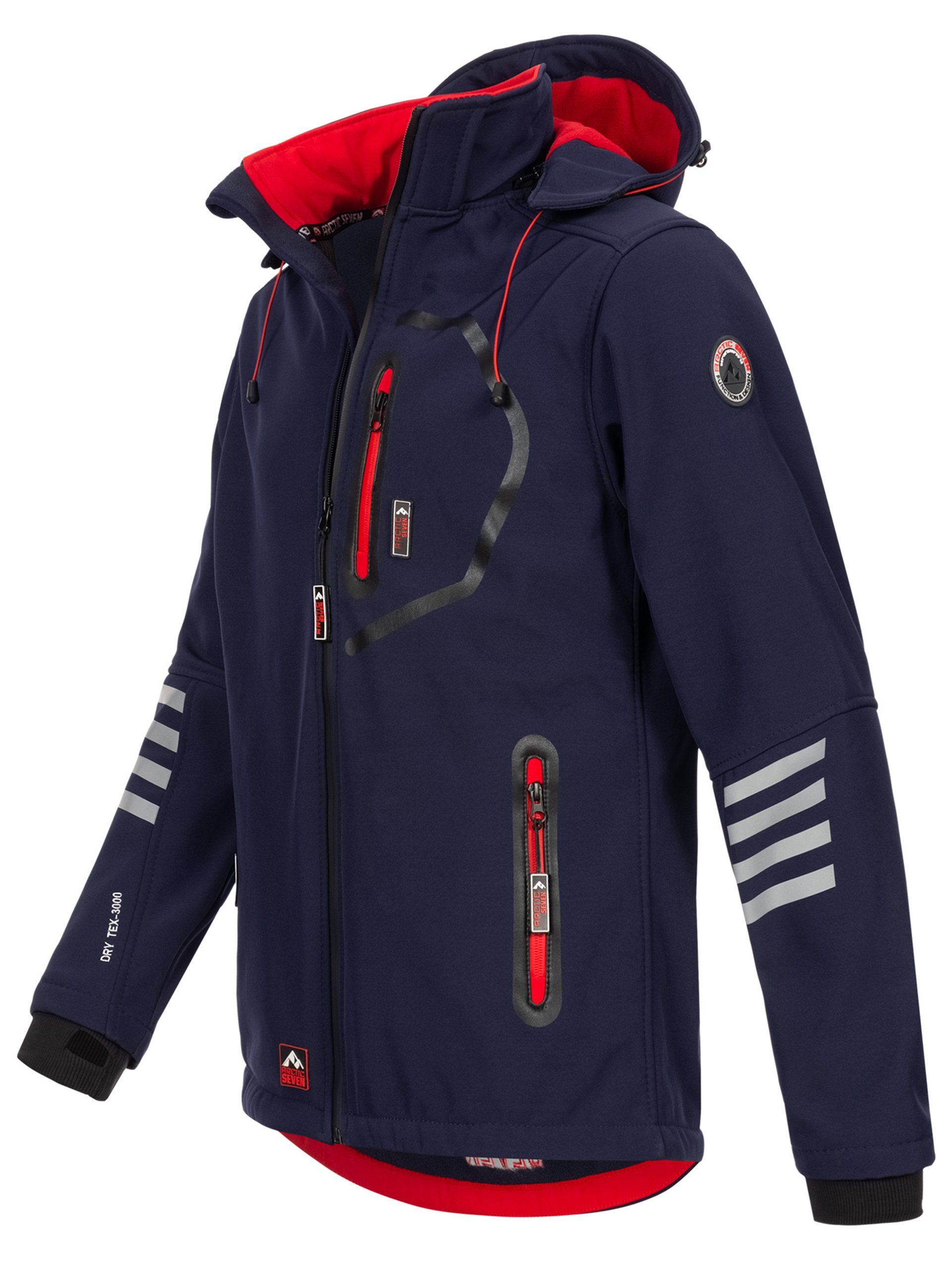 Arctic Softshelljacke ASColori Navy Seven Outdoorjacke abnehmbarer mit Rot Kapuze -