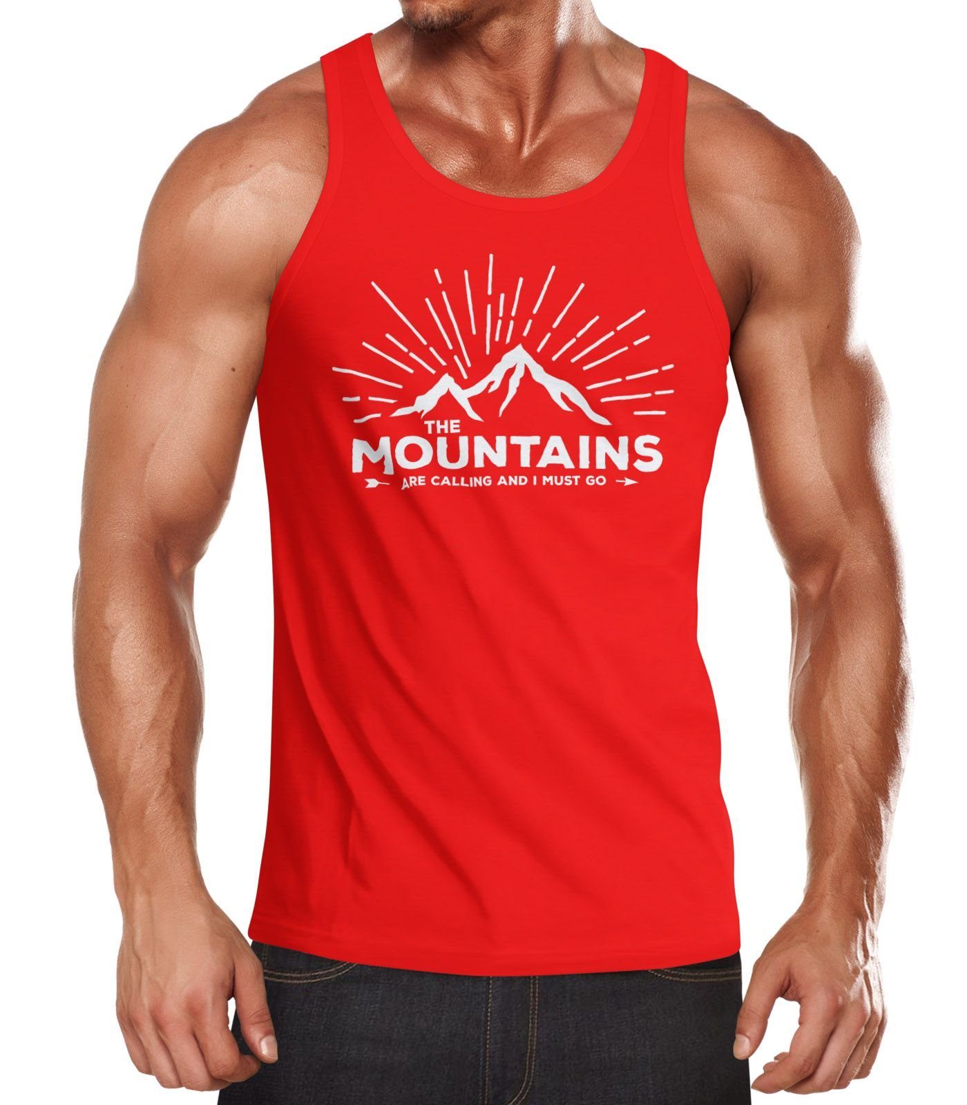 MoonWorks Tanktop Herren Tanktop The Mountains are Calling and I must go Wandern Berge mit Print