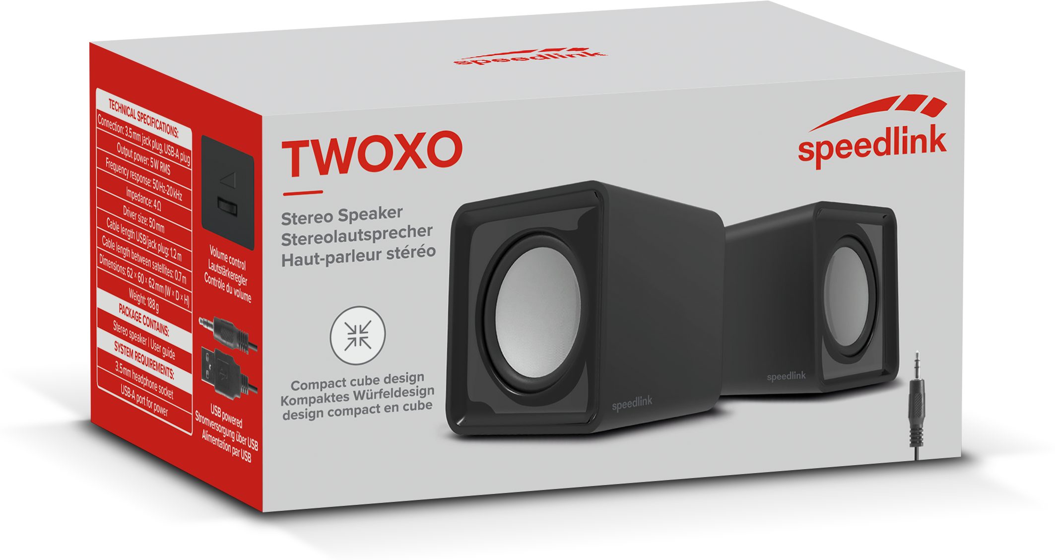 Speedlink TWOXO Stereo Speakers, schwarz - PC-Lautsprecher 2.0 (5 W, mit Klinkenstecker für Gaming und Musik)