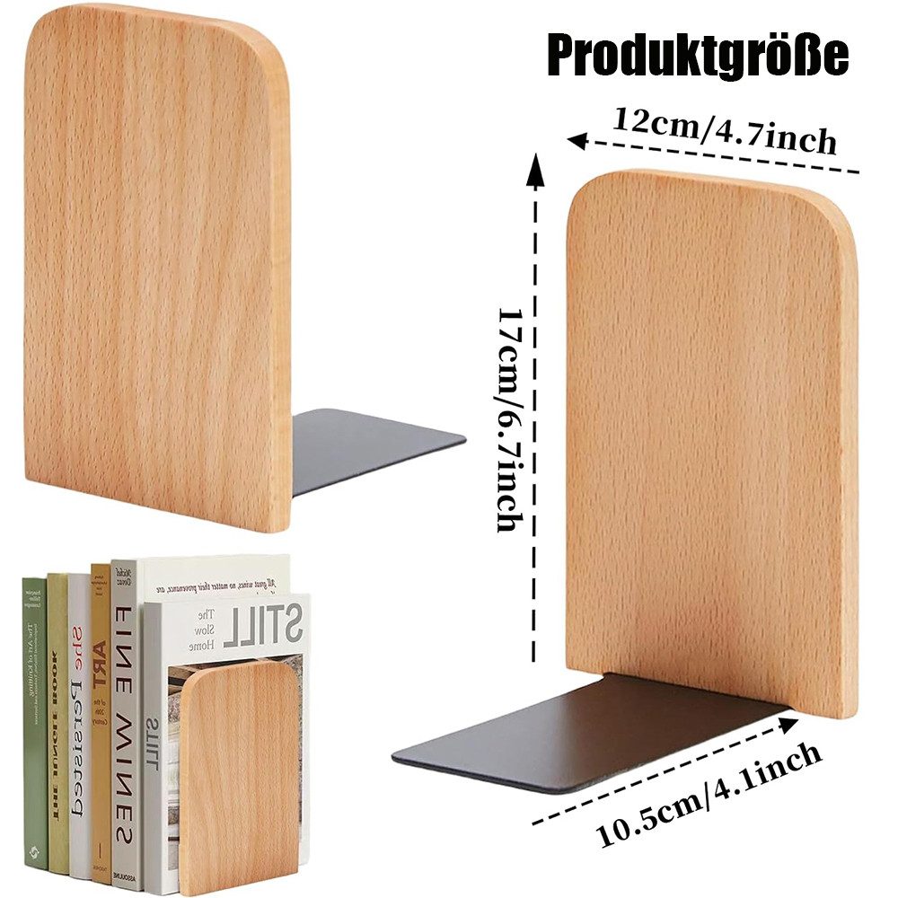 TUWENA Buchstütze 2 Stück (1 Paar) Buchstützen Holz, Buchenholz Bücherhalter, DVD Regal (2 St), Desktop-Organizer, Bücherhalter für Schule, Büro und Zuhause Desktop