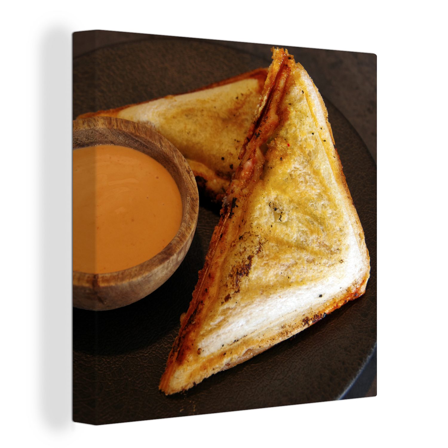 OneMillionCanvasses® Leinwandbild Schinken-Käse-Toast mit pikanter Sauce, (1 St), Leinwand Bilder für Wohnzimmer Schlafzimmer