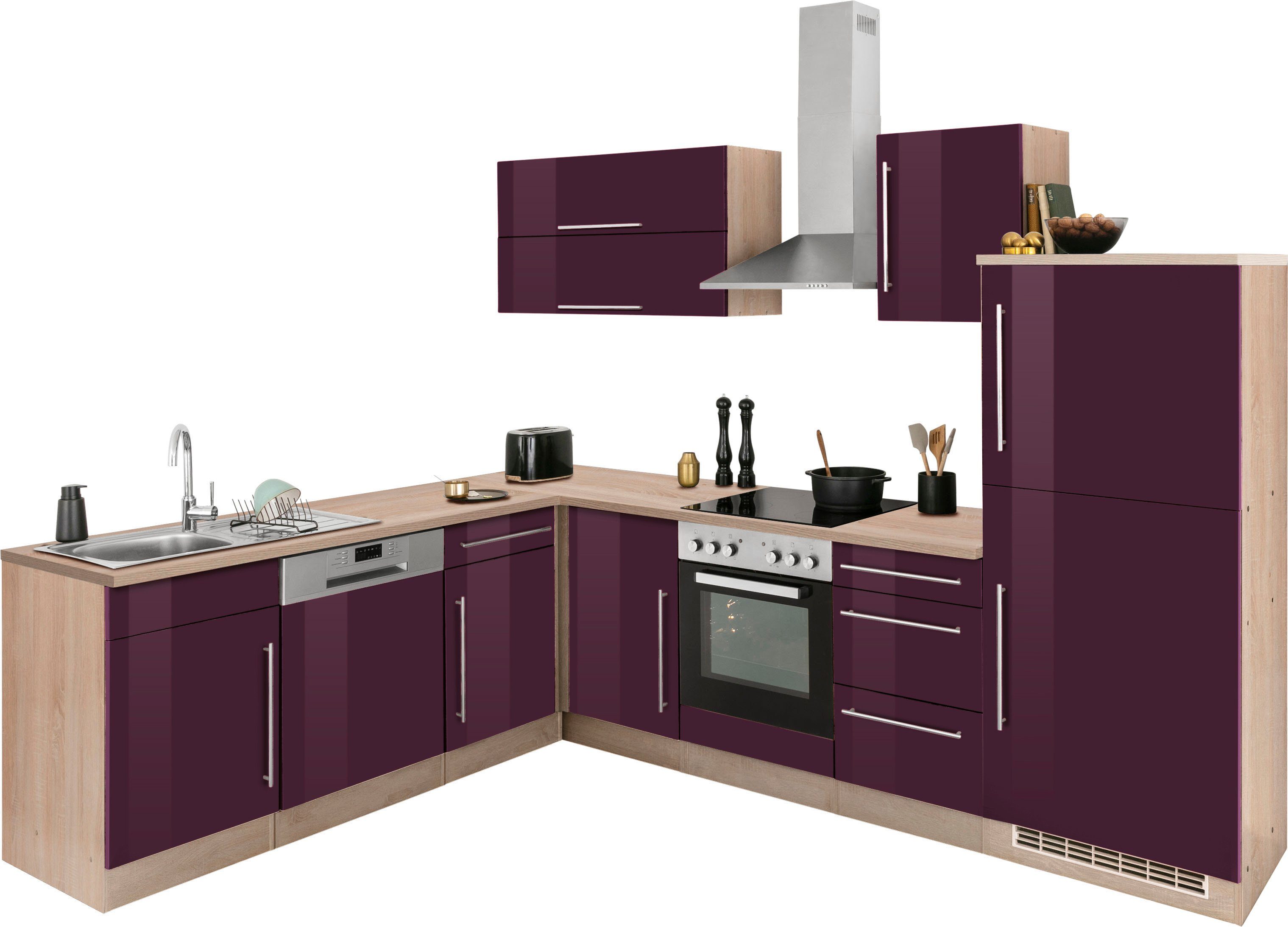 KOCHSTATION Winkelküche KS-Samos, Stellbreite 280x220 cm, wahlweise mit E-Geräten, mit Arbeitsplatte