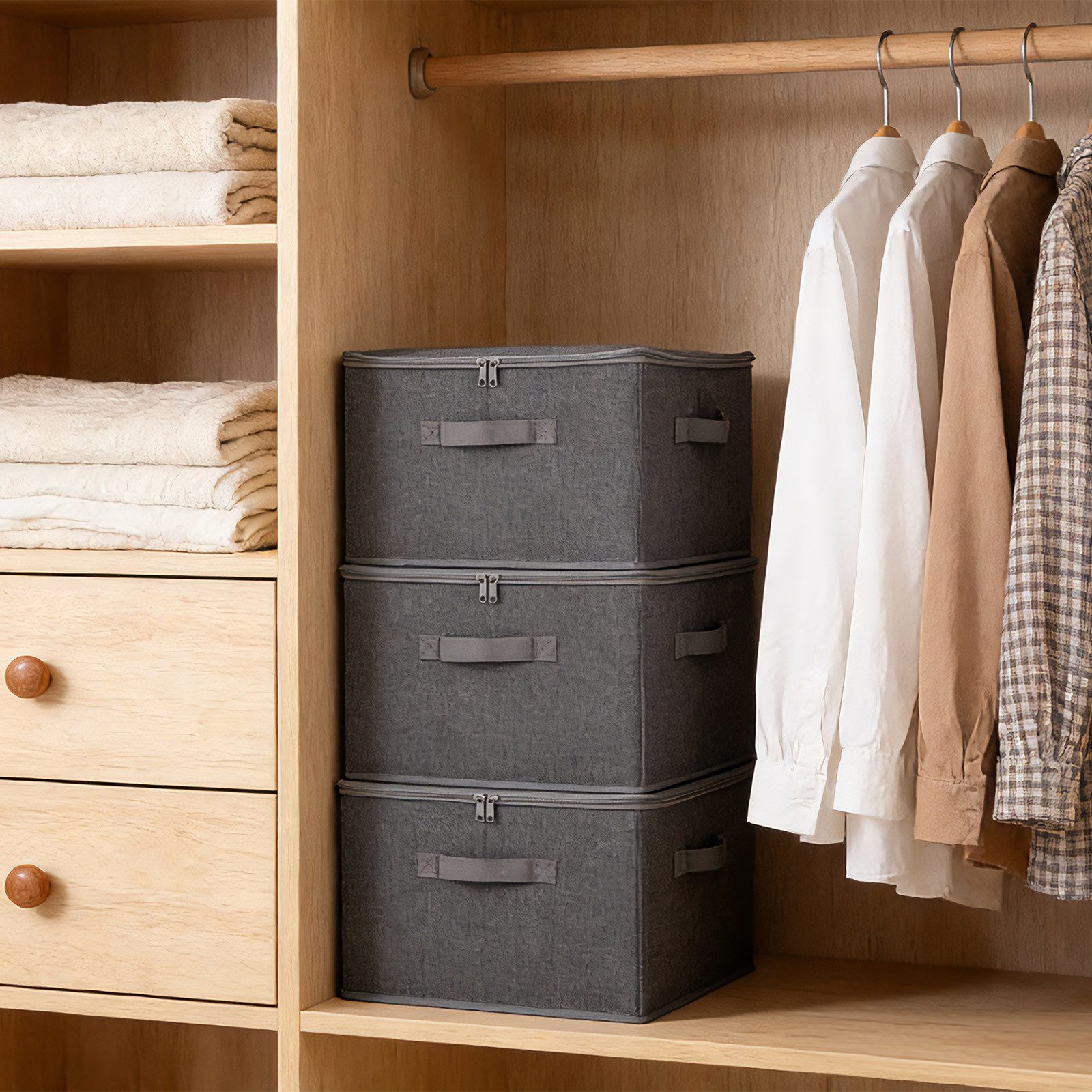Sekey Aufbewahrungsbox Aufbewahrungsbox mit Deckel aus Vliesstoff Faltbare Stoffboxen, Faltbox Organizer für Kleidung Aufbewahrungsboxen für Schrank Regal