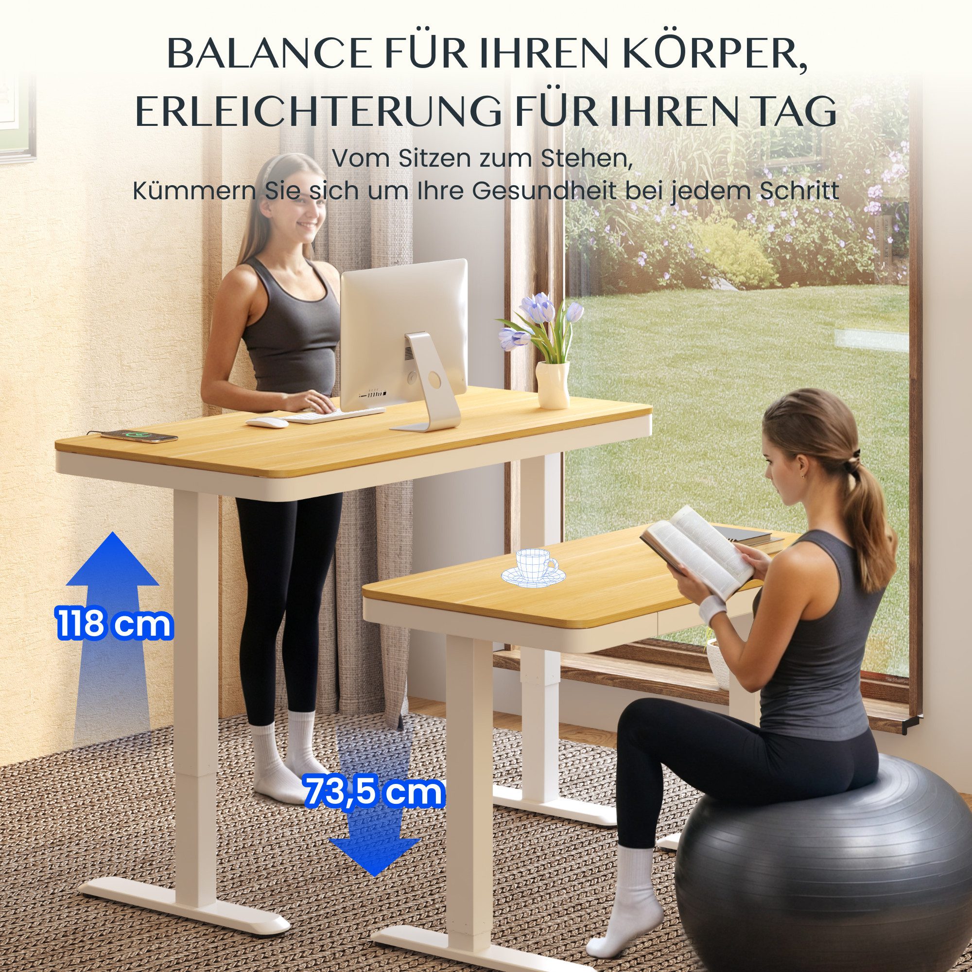 FLEXISPOT Schreibtisch Höhenverstellbarer Schreibtisch MIT Schubladen (mit LED-Höhenanzeige, 4 Speicherhöhen, Anti-Kollisionssystem, USB-C Anschluss), EINFACHE  – Bild 3 von 5