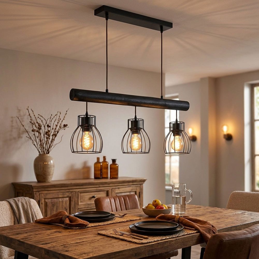 GLOBO LIGHTING Pendelleuchte, Leuchtmittel nicht inklusive, Vintage Pendelleuchte Holzstab Retro Hängelampe Holzleuchte Mit