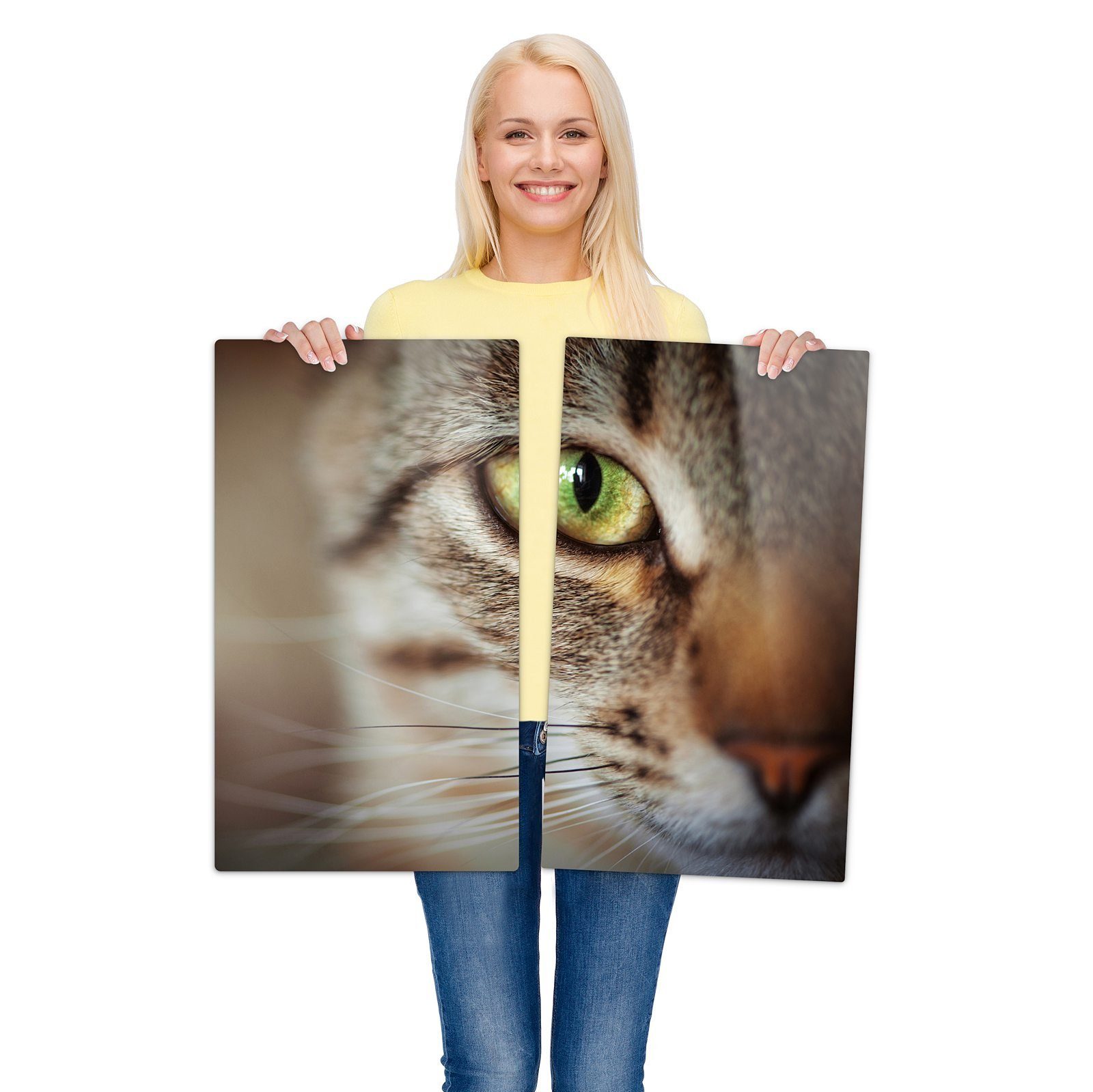 von Glas tlg) Katze, Gesicht aus Primedeco Herdabdeckplatte Herd-Abdeckplatte getigerter Glas, (2 Spritzschutz