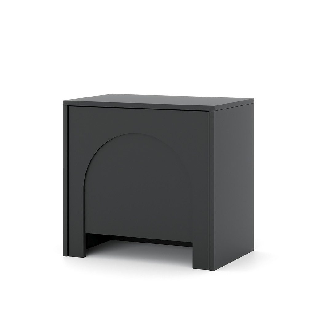 Prima-Online Nachttisch Nachttisch VENTO Schwarz matt Breite: 54 cm / Höhe: 51cm / Tiefe:35cm (Griffloser Nachttisch), Push-to-Open Tür und moderner Bogenfront