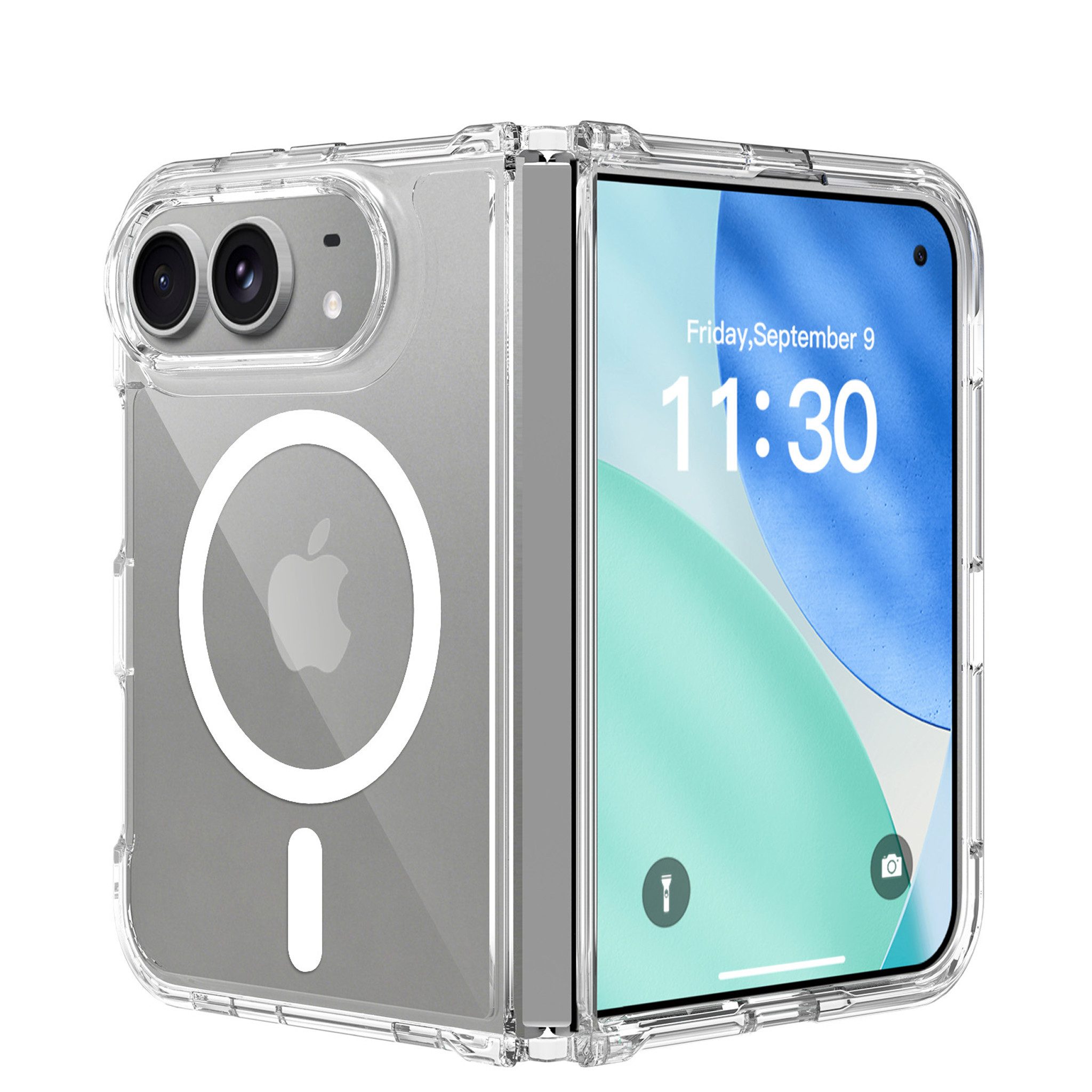 Futurea Handyhülle Fold Duo Transparent für Apple iPhone 18 Fold Case, MagSafe, Durchsichtig für Apple iPhone mit MagSafe und faltbar