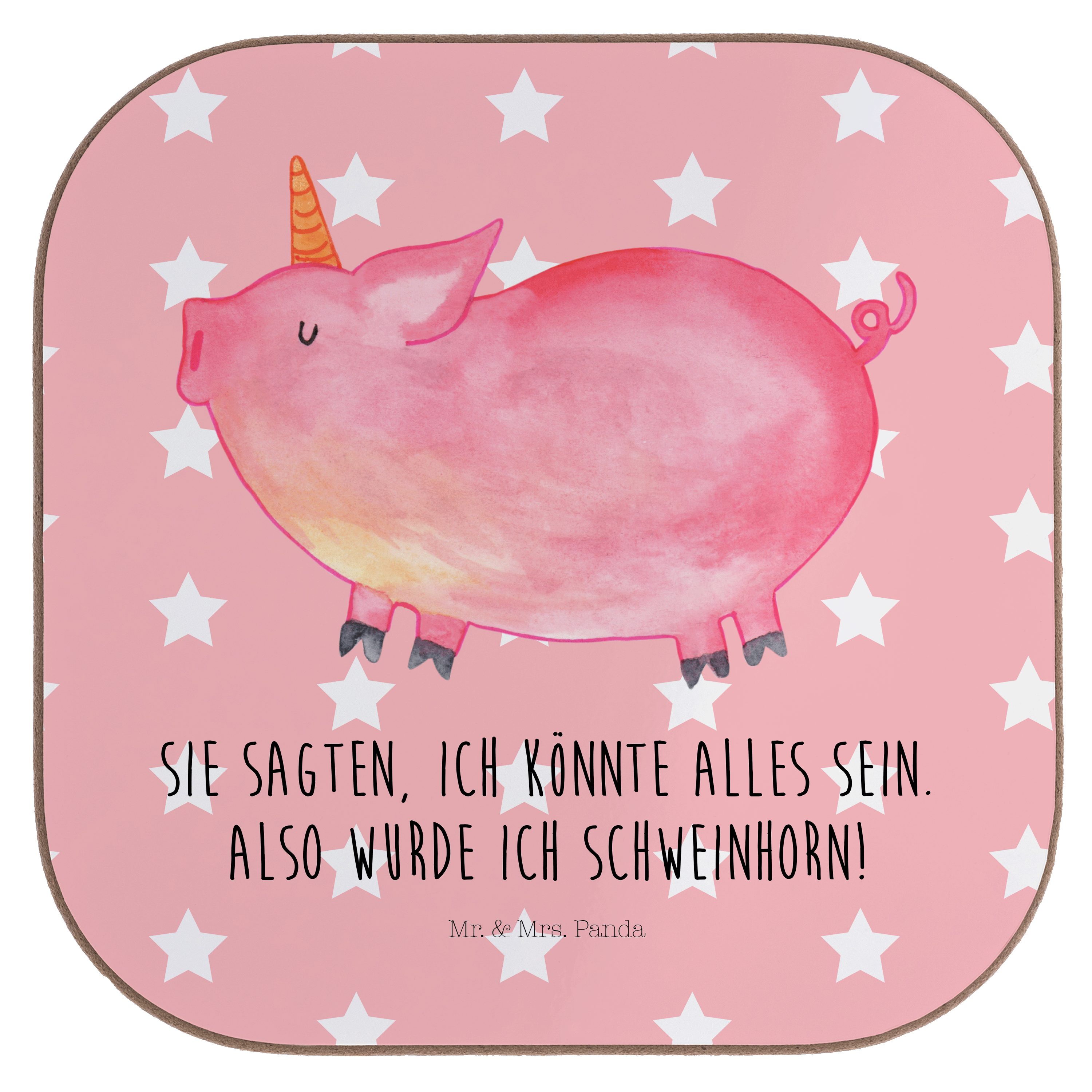 Mr. & Einhorn - Pastell 1-tlg. Rot Geschenk, - Gläs, Getränkeuntersetzer funny, Schweinhorn Panda Mrs. Untersetzer