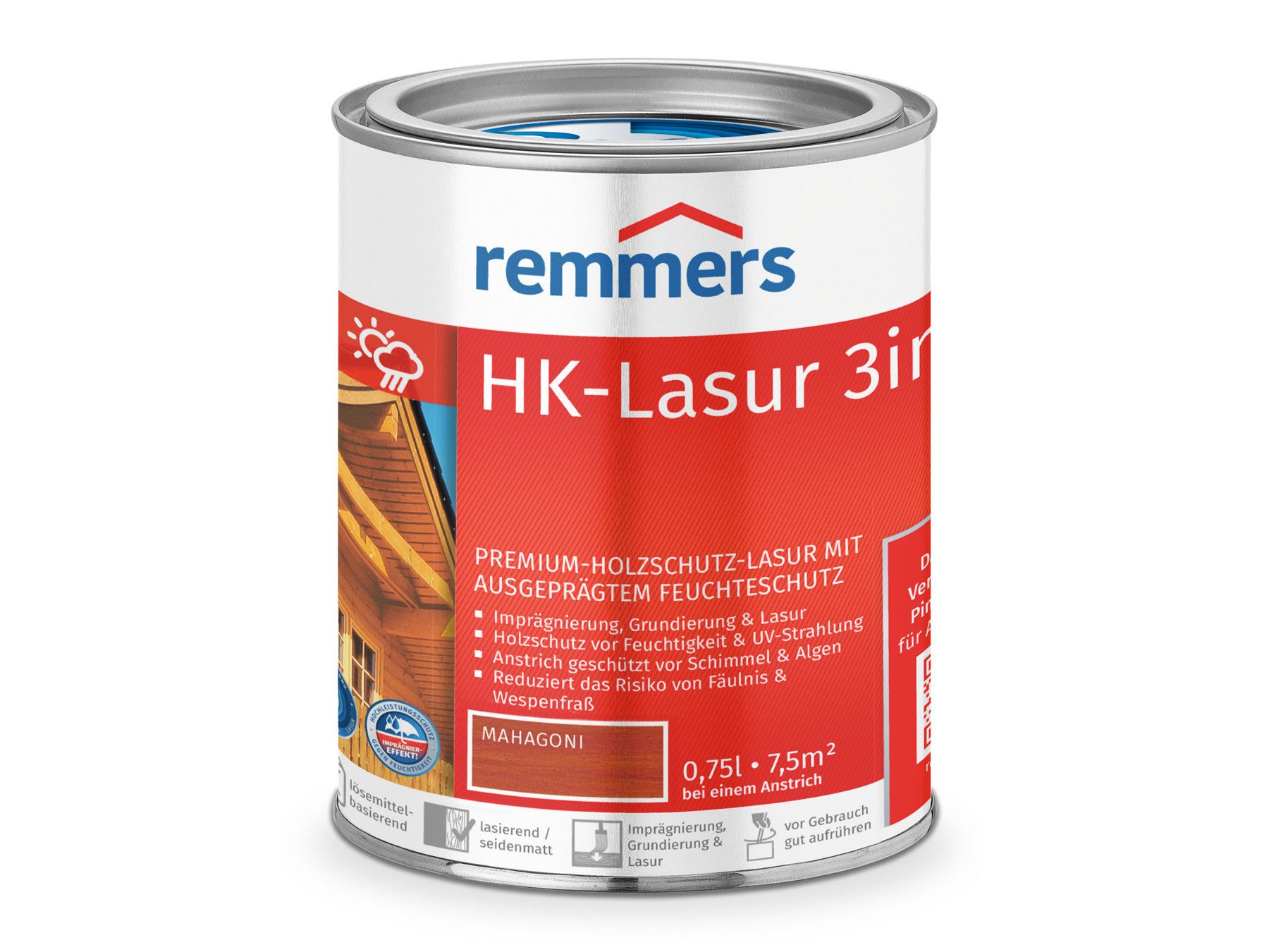 Remmers Holzschutzlasur HK-Lasur 3in1 0,75 Liter, 3facher Holzschutz mit Imprägnierung + Grundierung + Lasur