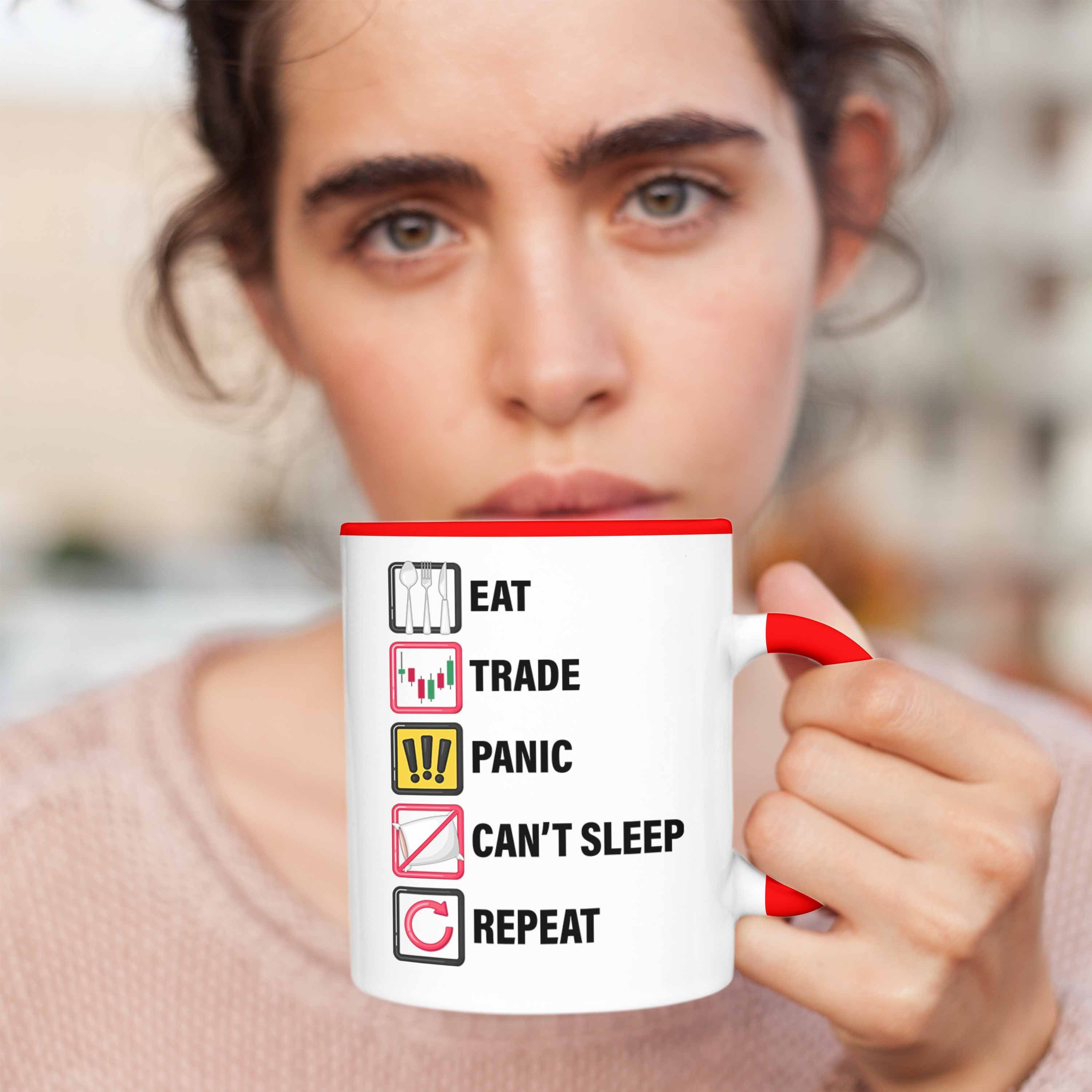 Trendation Tasse für Aktien- Tasse Sleep Panic Repeat" Trader, und "Eat Bö Geschenkidee Rot