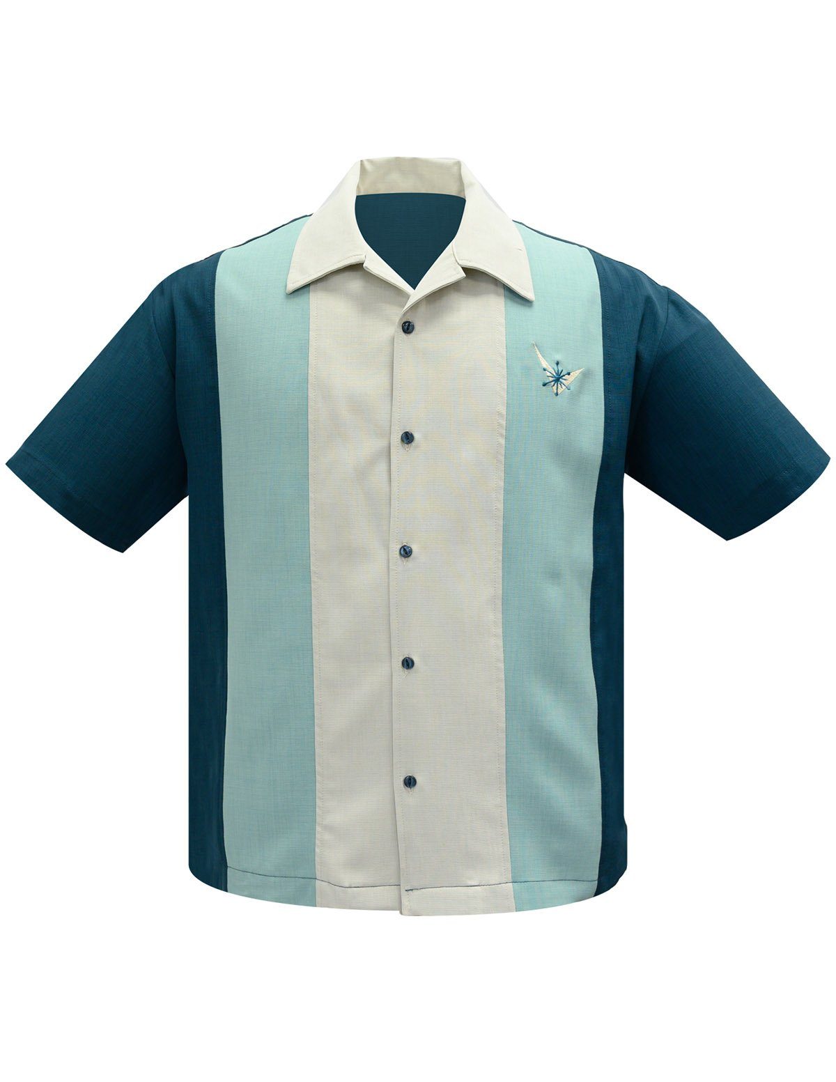 Steady Clothing Kurzarmhemd Atomic Men Teal Mint Stone Retro Vintage Bowling Shirt