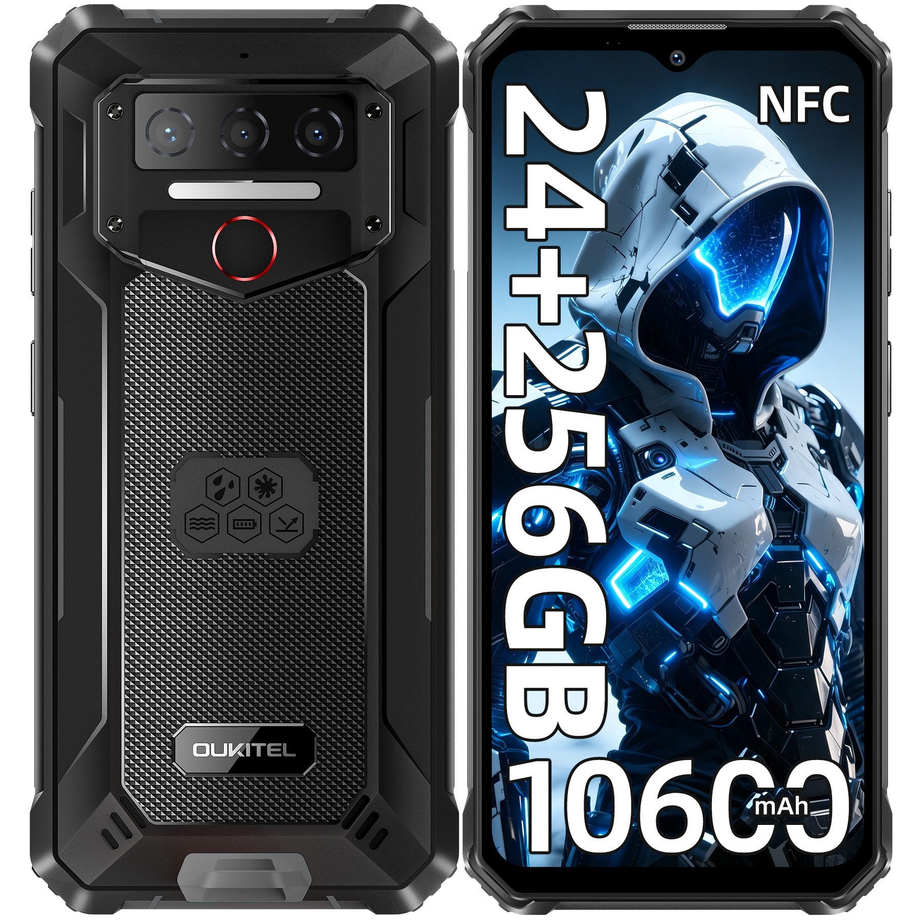 OUKITEL WP23 Plus 4G Outdoor Smartphone (16,56 cm/6.52 Zoll, 256 GB Speicherplatz, 13 MP Kamera, 10600mAh, 6,52'' Display, IP68/IP69K, Dual SIM 4G, NFC, GPS)