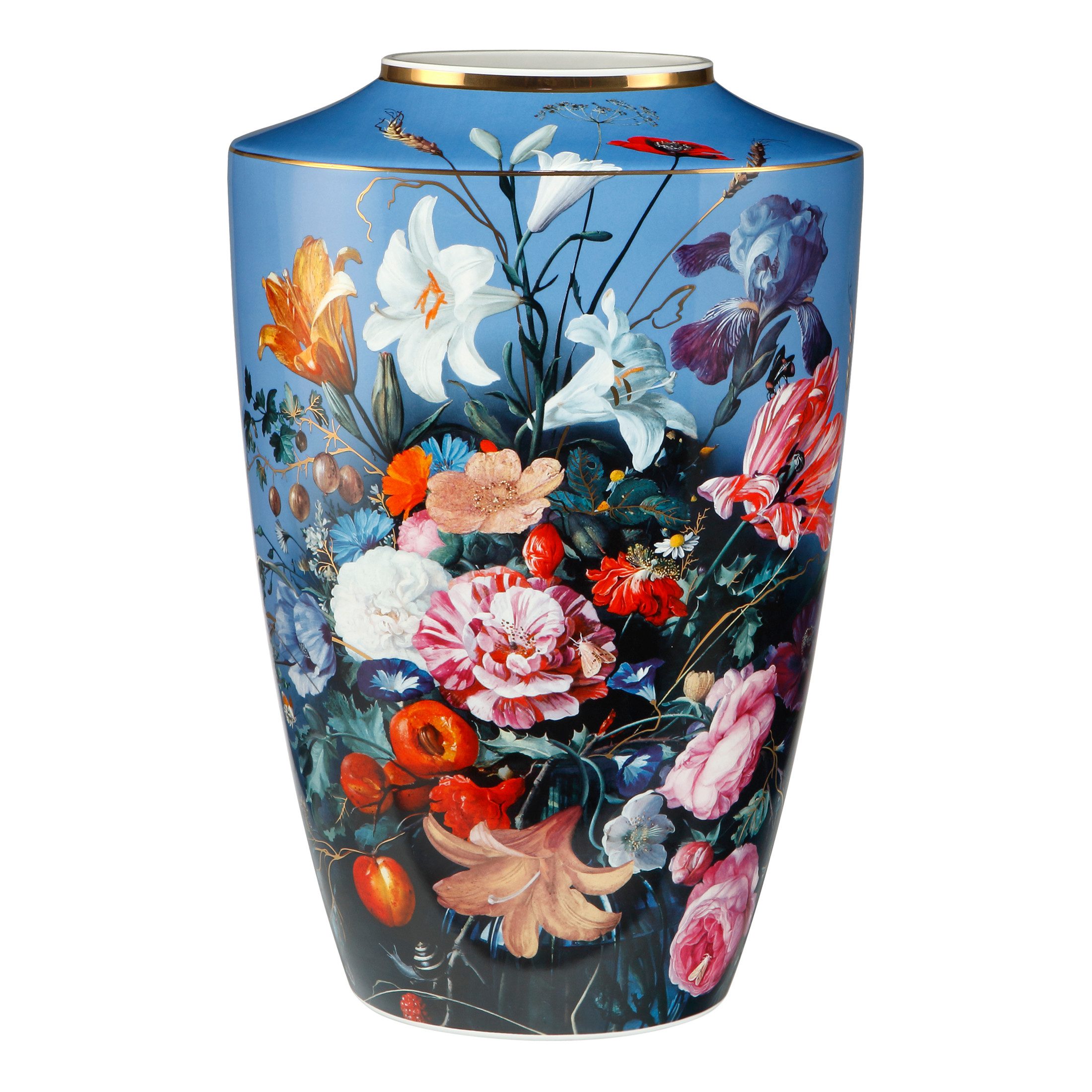 Goebel Bodenvase Jan Davidsz de Heem, mit Echtgoldauflage, Blau, Sommerblumen, H: 41cm