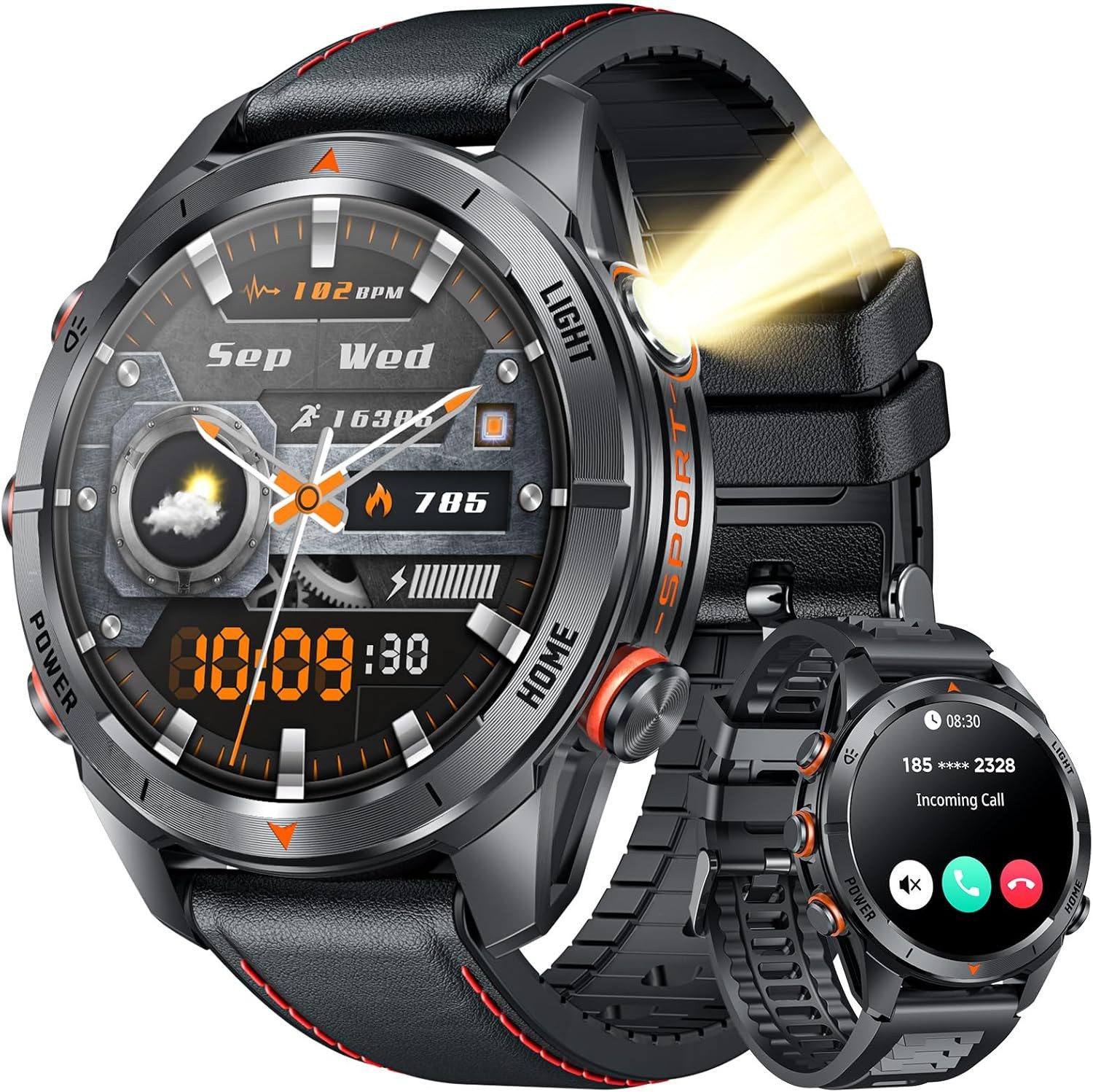 NONGAMX Smartwatch (3,7 cm, android ios), Smartwatch mit 1.46" HD Display, LED Taschenlampe